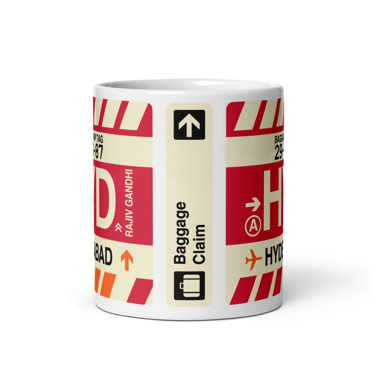 HYD Hyderabad Coffee Mug • Jet Age Baggage Tag Design • YHM Designs - Image 03