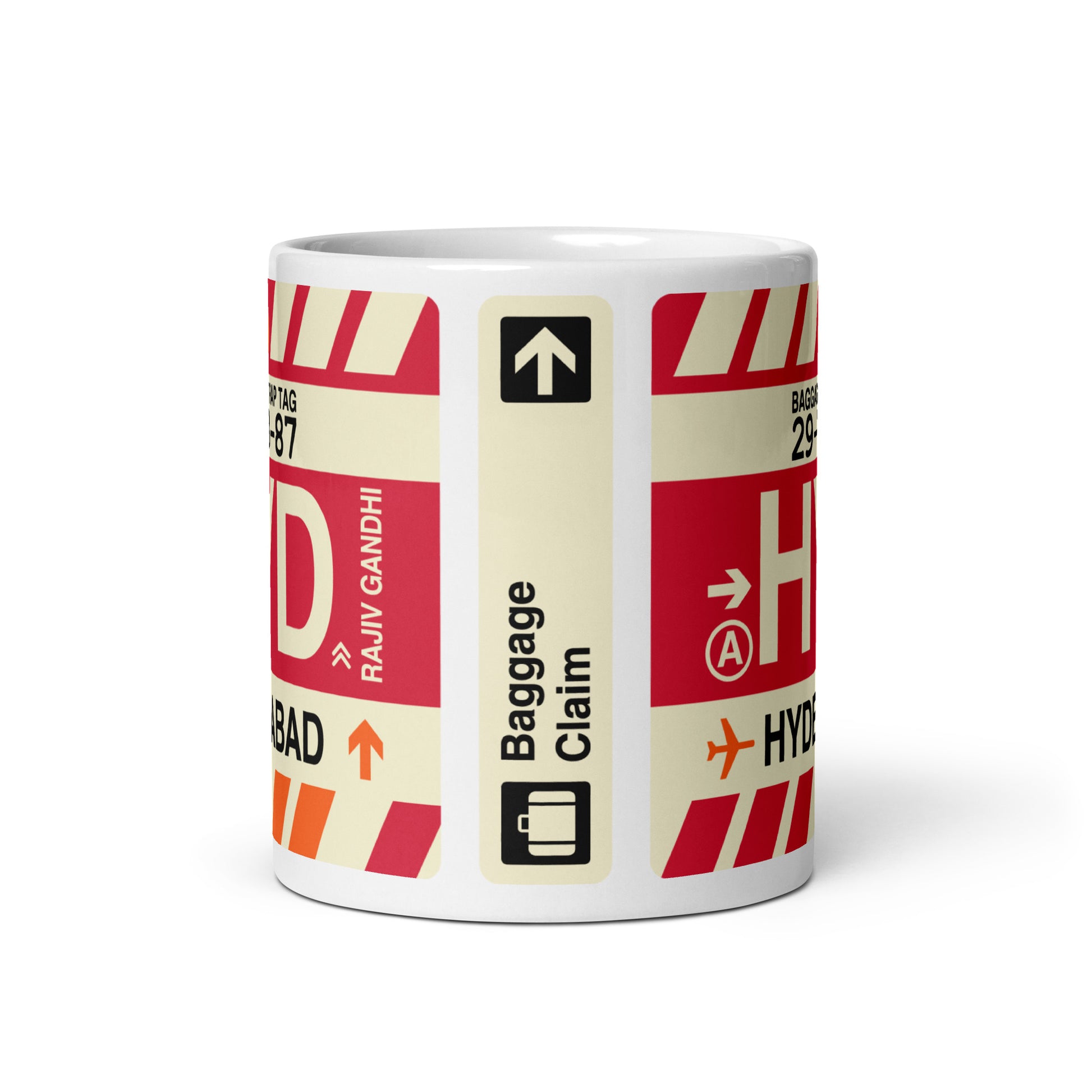 HYD Hyderabad Coffee Mug • Jet Age Baggage Tag Design • YHM Designs - Image 03