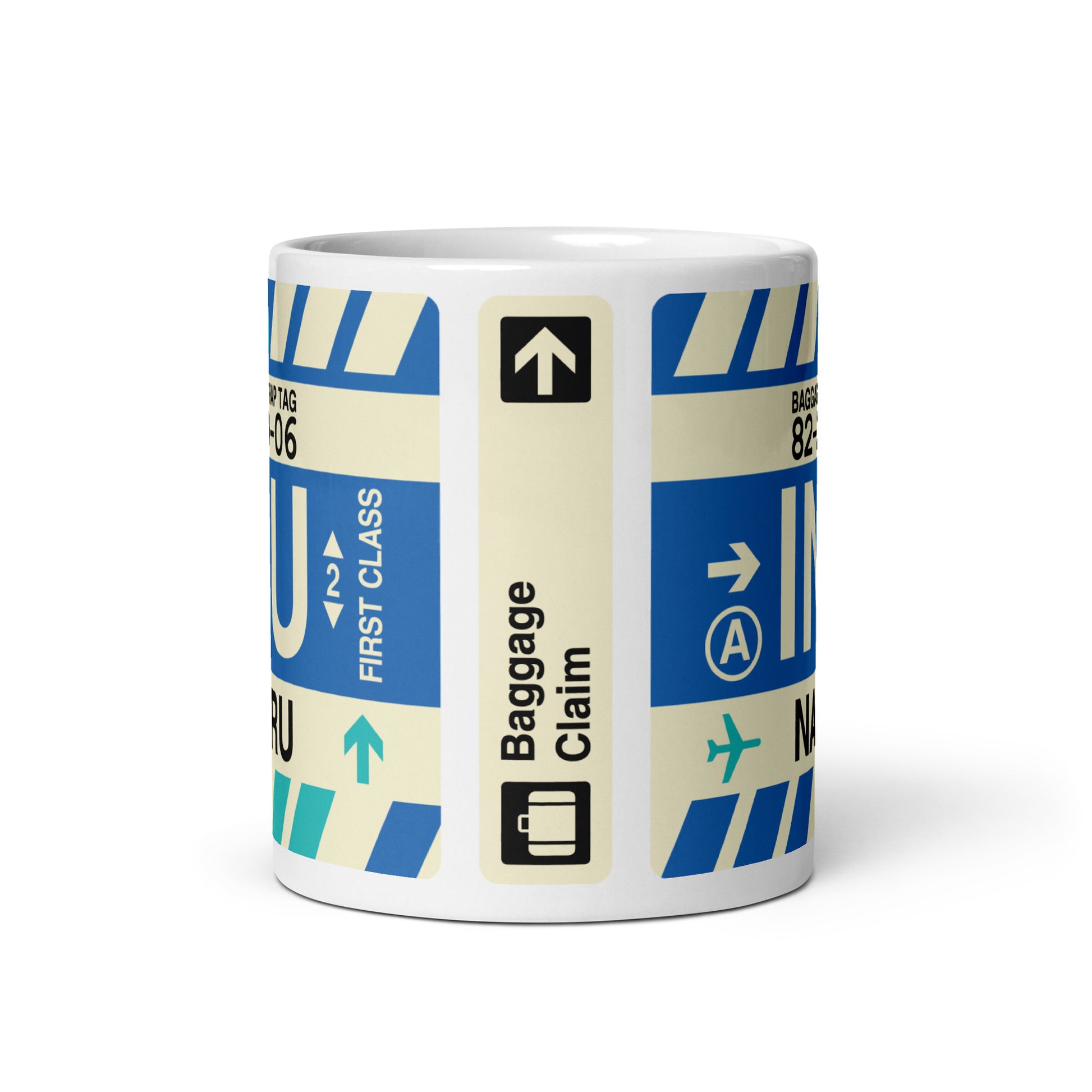 INU Nauru Coffee Mug • Jet Age Baggage Tag Design • YHM Designs - Image 03