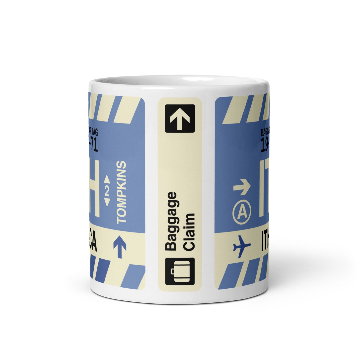 ITH Ithaca Coffee Mug • Jet Age Baggage Tag Design • YHM Designs - Image 03