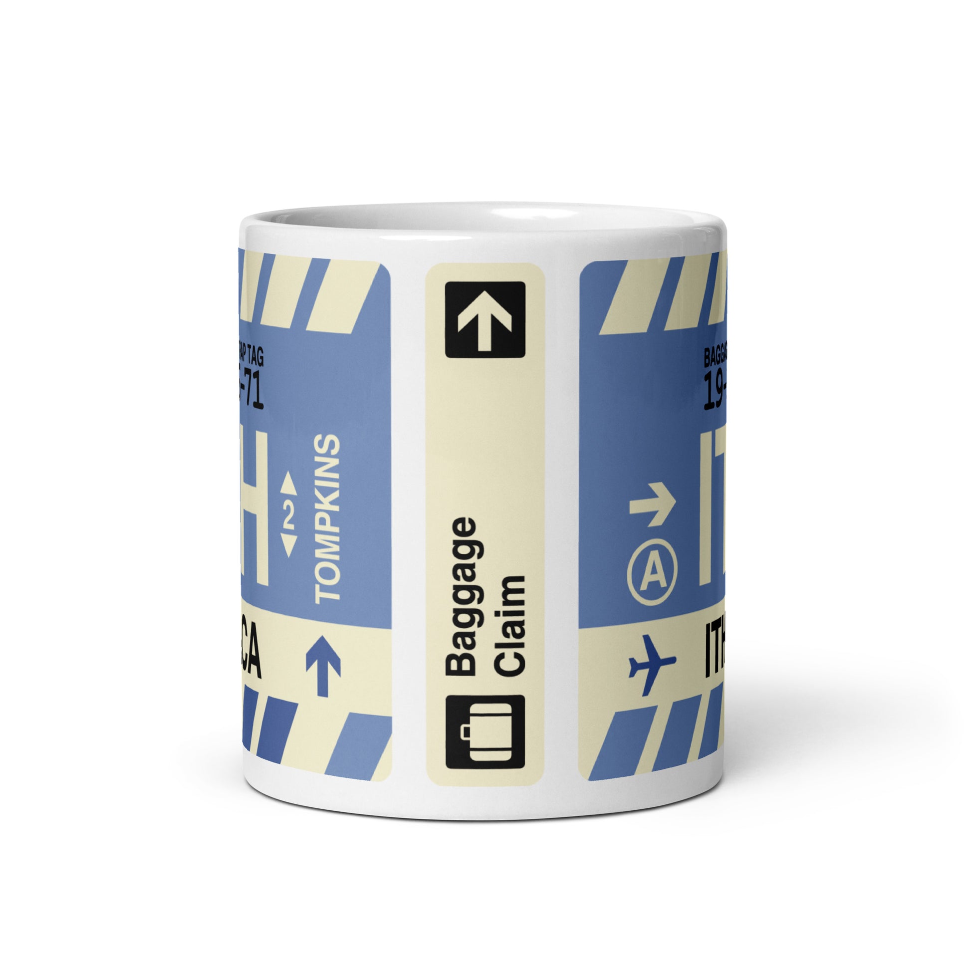 ITH Ithaca Coffee Mug • Jet Age Baggage Tag Design • YHM Designs - Image 03
