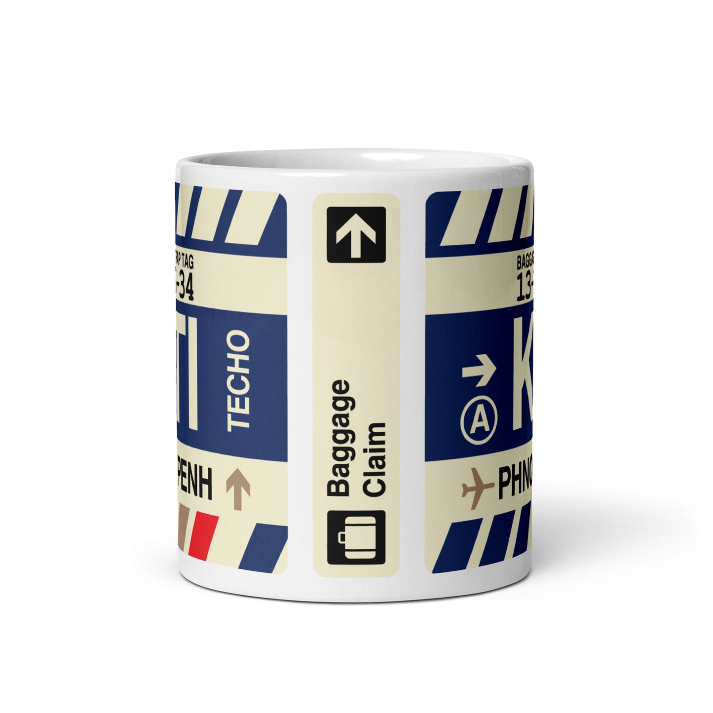 KTI Phnom Penh Coffee Mug • Jet Age Baggage Tag Design • YHM Designs - Image 03