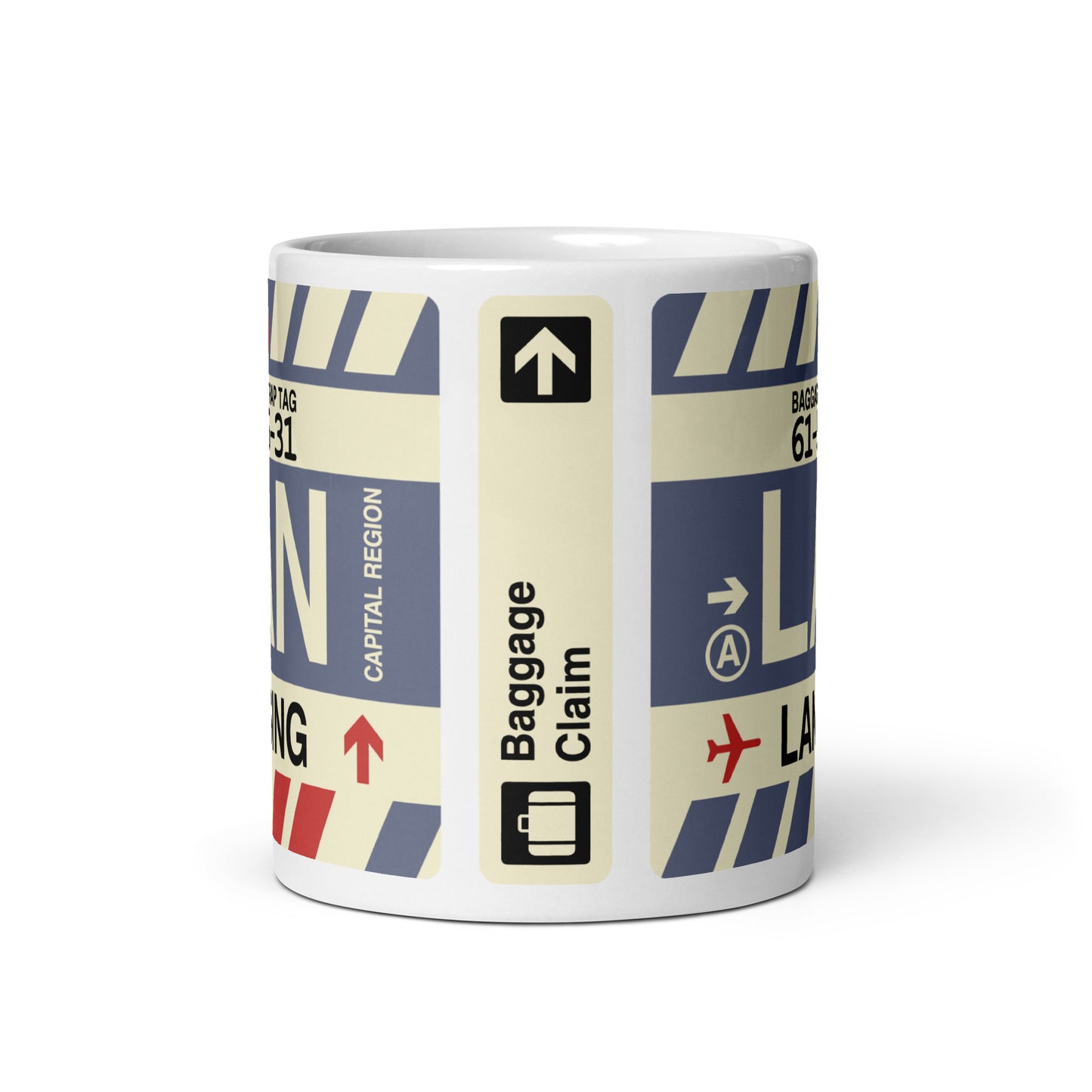 LAN Lansing Coffee Mug • Jet Age Baggage Tag Design • YHM Designs - Image 03