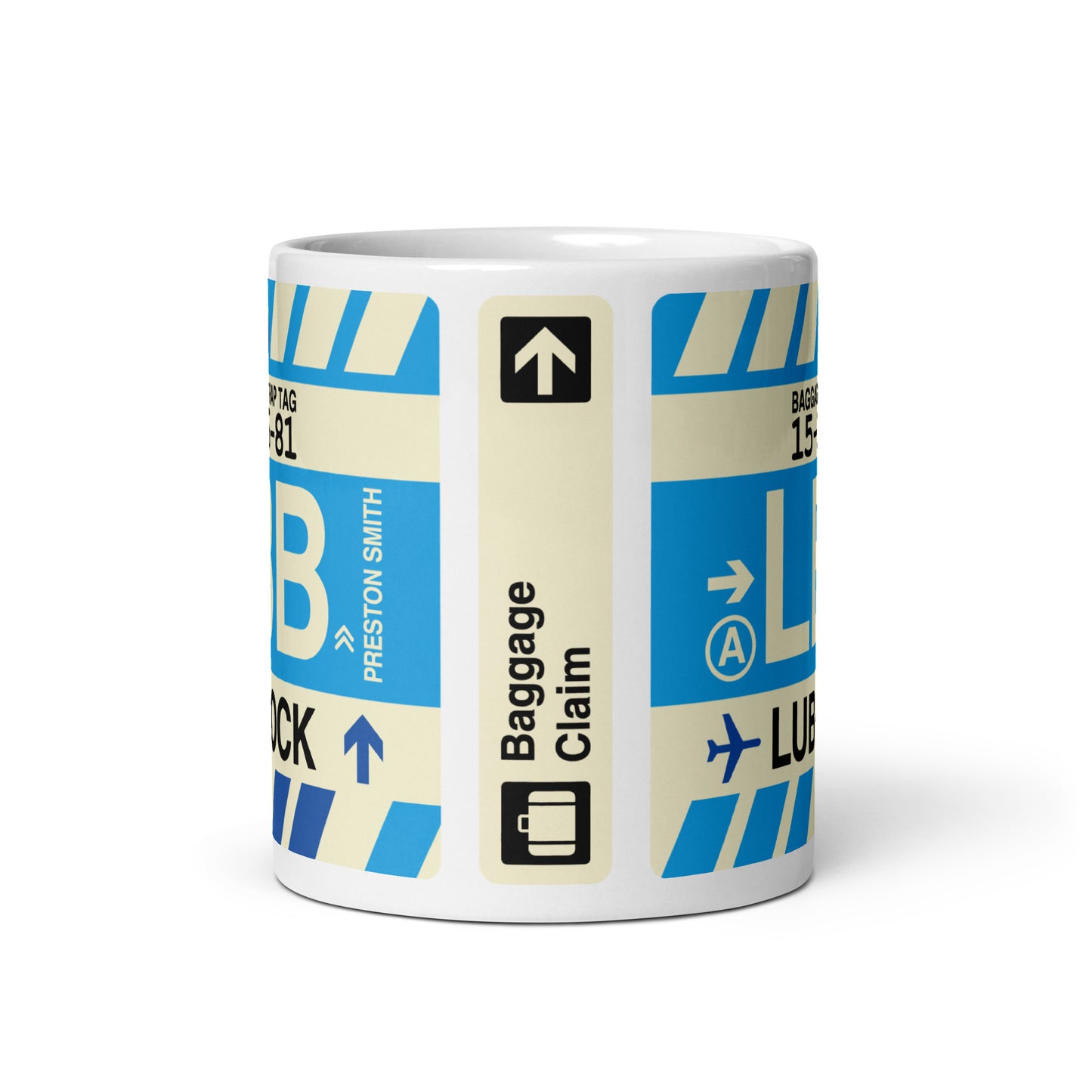LBB Lubbock Coffee Mug • Jet Age Baggage Tag Design • YHM Designs - Image 03