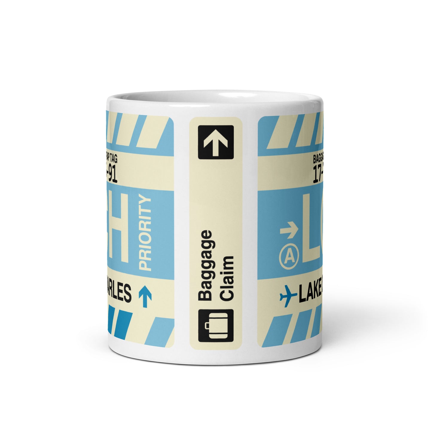 LCH Lake Charles Coffee Mug • Jet Age Baggage Tag Design • YHM Designs - Image 03