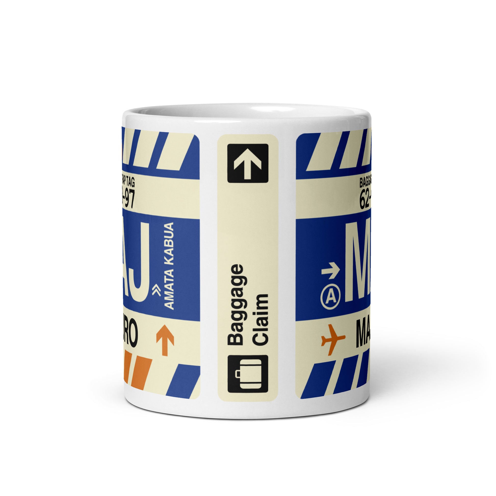 MAJ Majuro Coffee Mug • Jet Age Baggage Tag Design • YHM Designs - Image 03