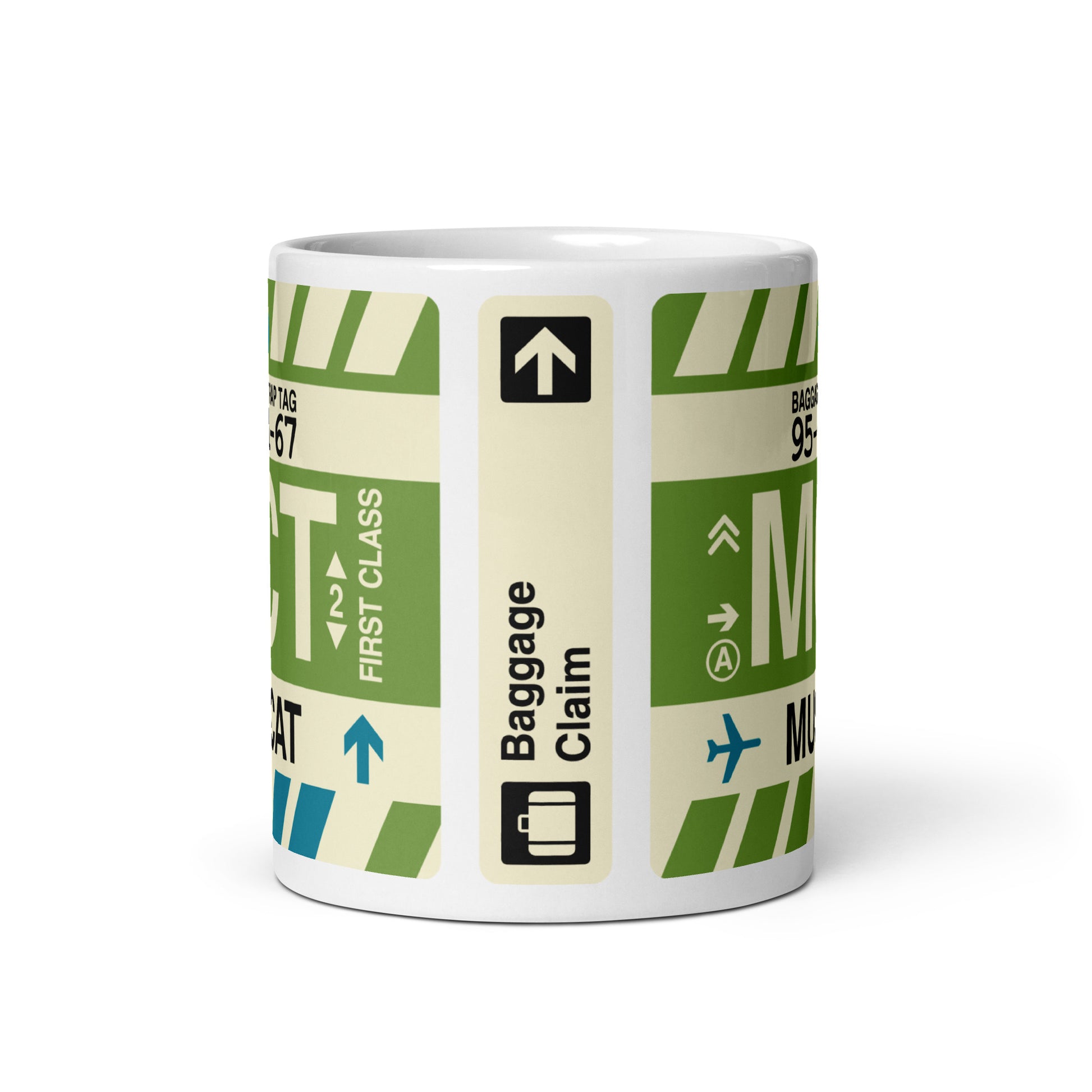 MCT Muscat Coffee Mug • Jet Age Baggage Tag Design • YHM Designs - Image 03