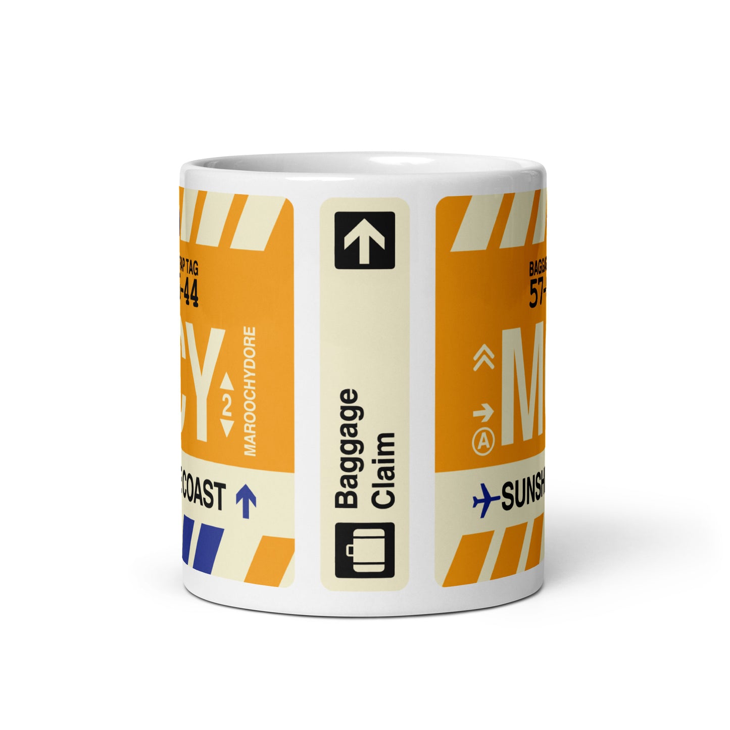 MCY Sunshine Coast Coffee Mug • Jet Age Baggage Tag Design • YHM Designs - Image 03