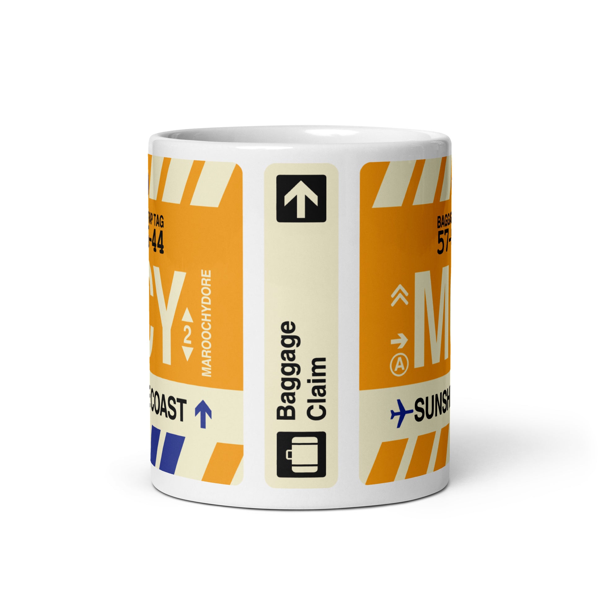 MCY Sunshine Coast Coffee Mug • Jet Age Baggage Tag Design • YHM Designs - Image 03