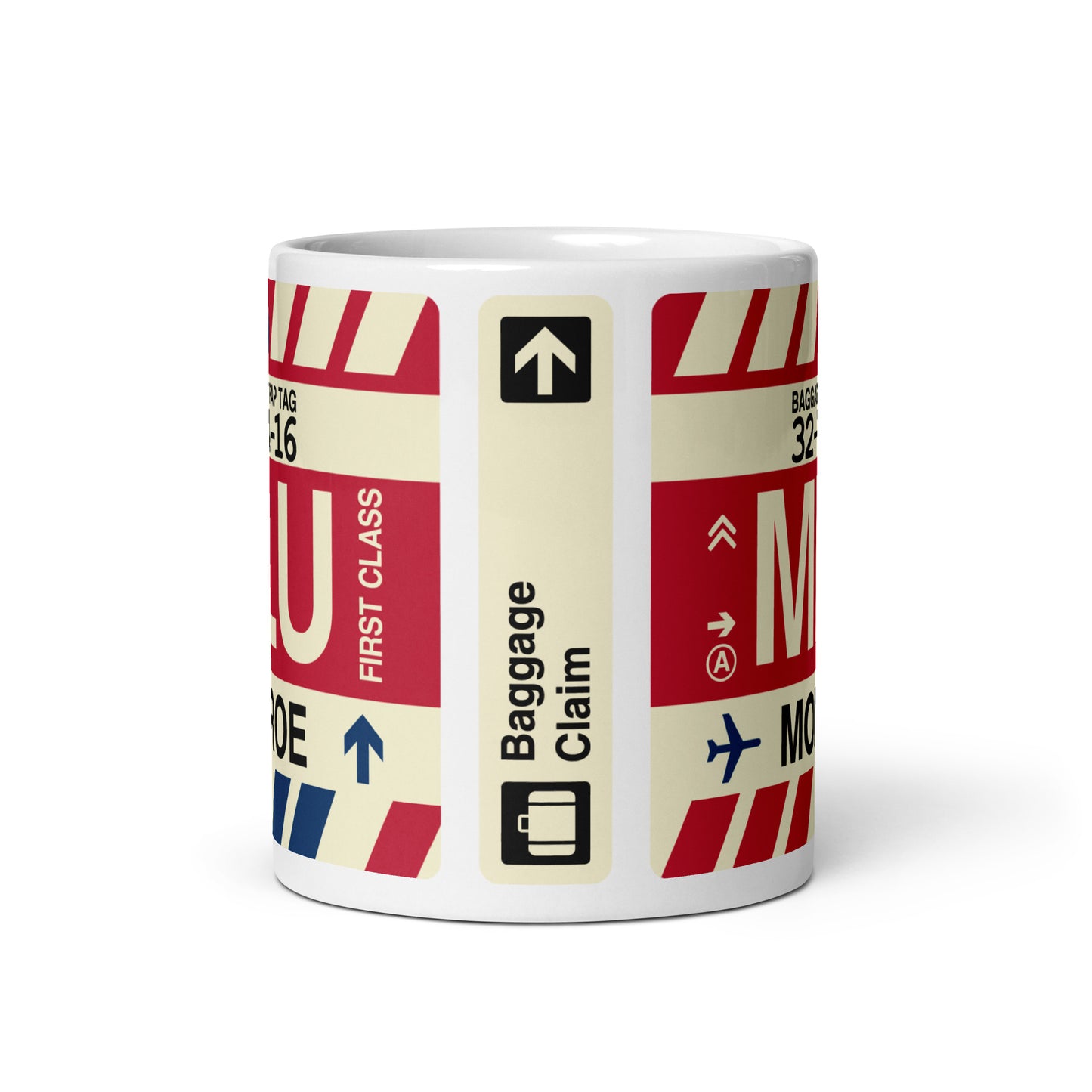 MLU Monroe Coffee Mug • Jet Age Baggage Tag Design • YHM Designs - Image 03