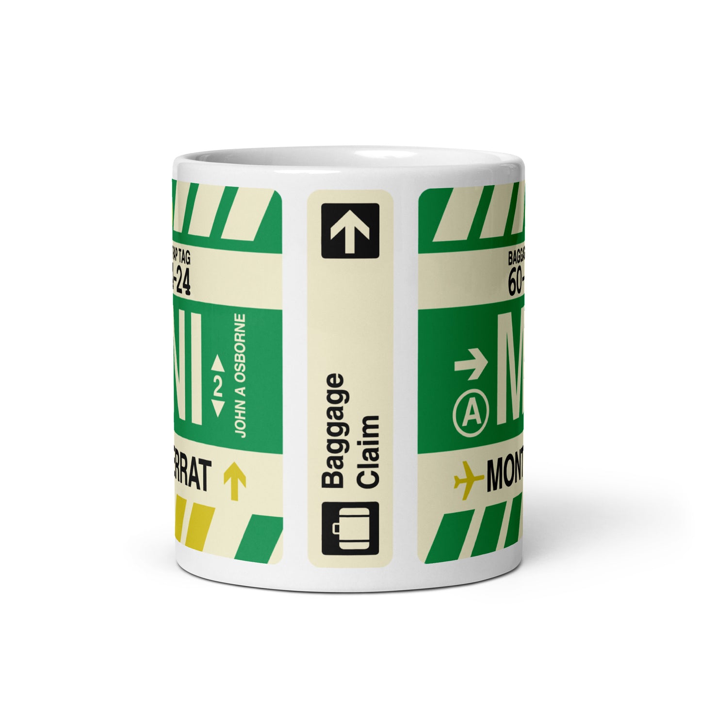 MNI Montserrat Coffee Mug • Jet Age Baggage Tag Design • YHM Designs - Image 03