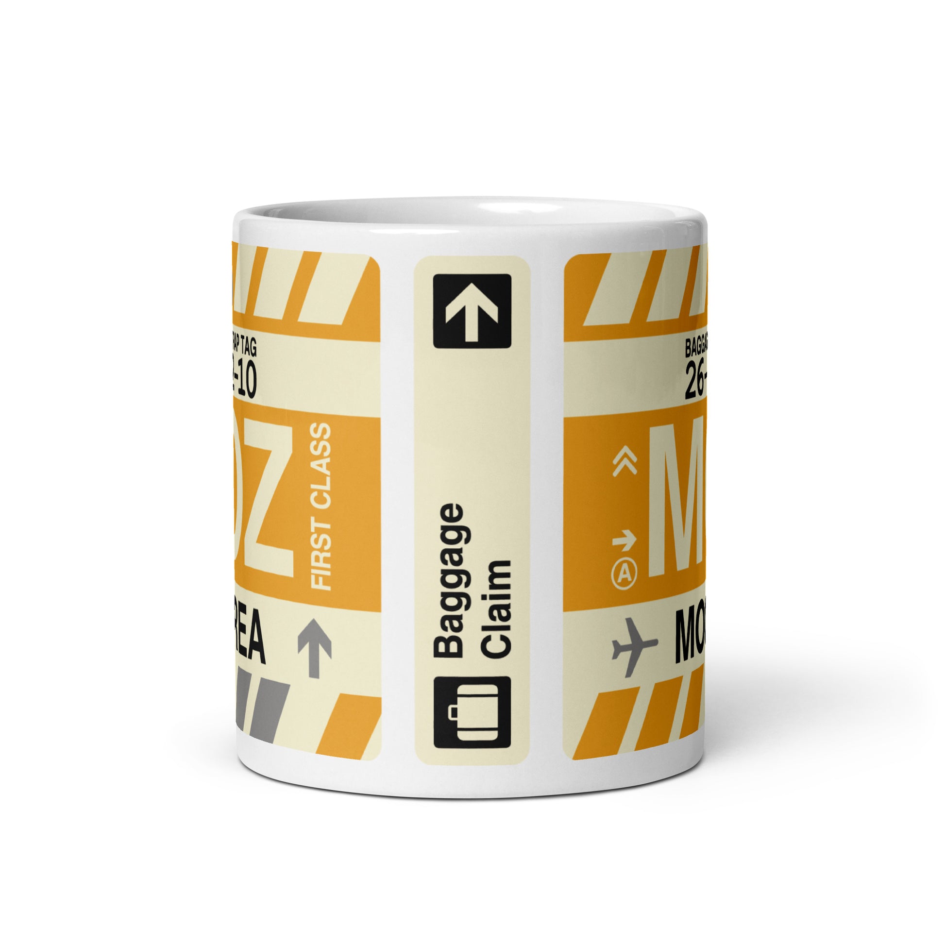 MOZ Moorea Coffee Mug • Jet Age Baggage Tag Design • YHM Designs - Image 03