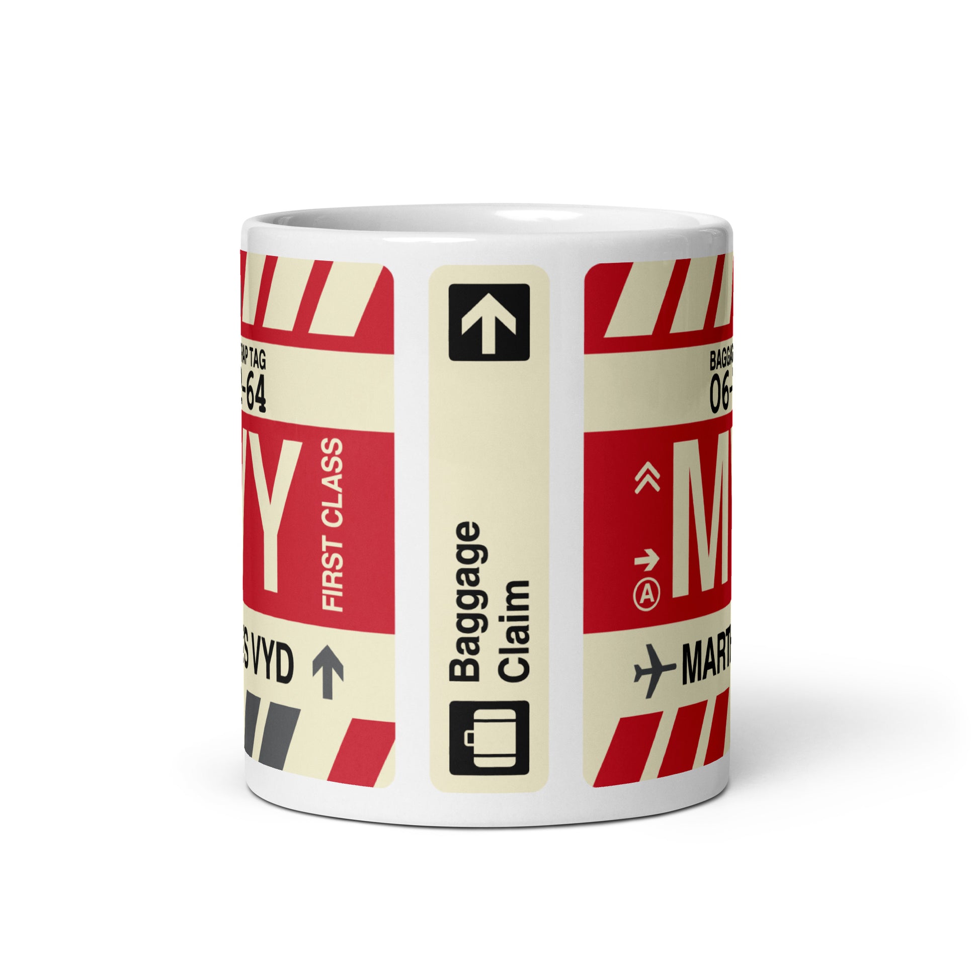 MVY Martha's Vineyard Coffee Mug • Jet Age Baggage Tag Design • YHM Designs - Image 03