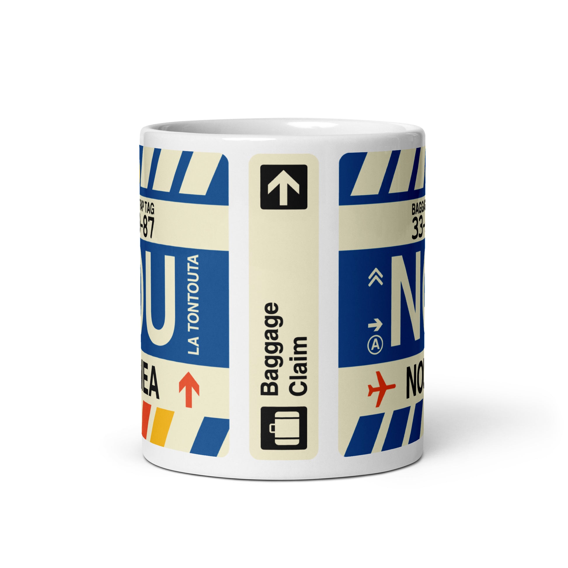 NOU Nouméa Coffee Mug • Jet Age Baggage Tag Design • YHM Designs - Image 03