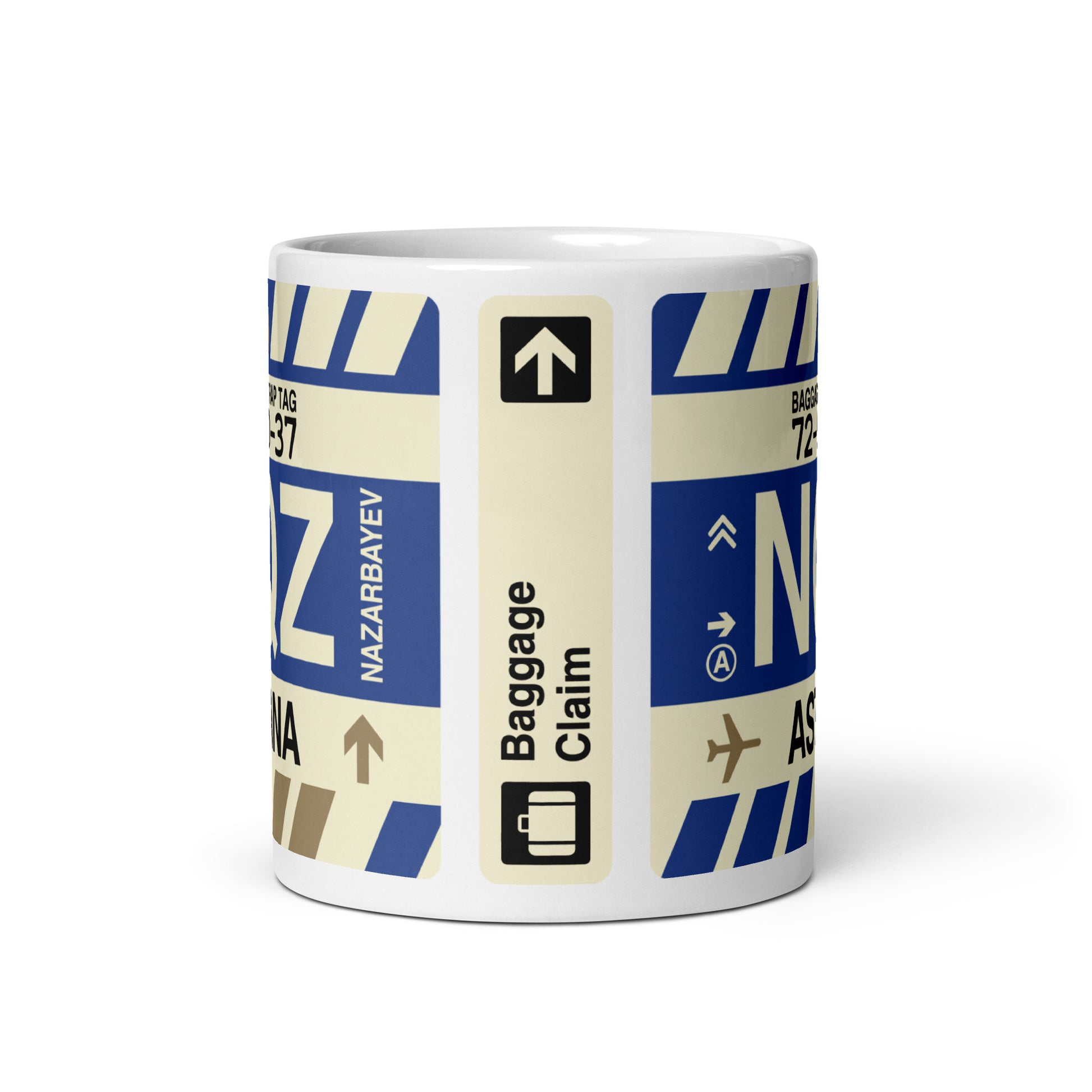 NQZ Astana Coffee Mug • Jet Age Baggage Tag Design • YHM Designs - Image 03