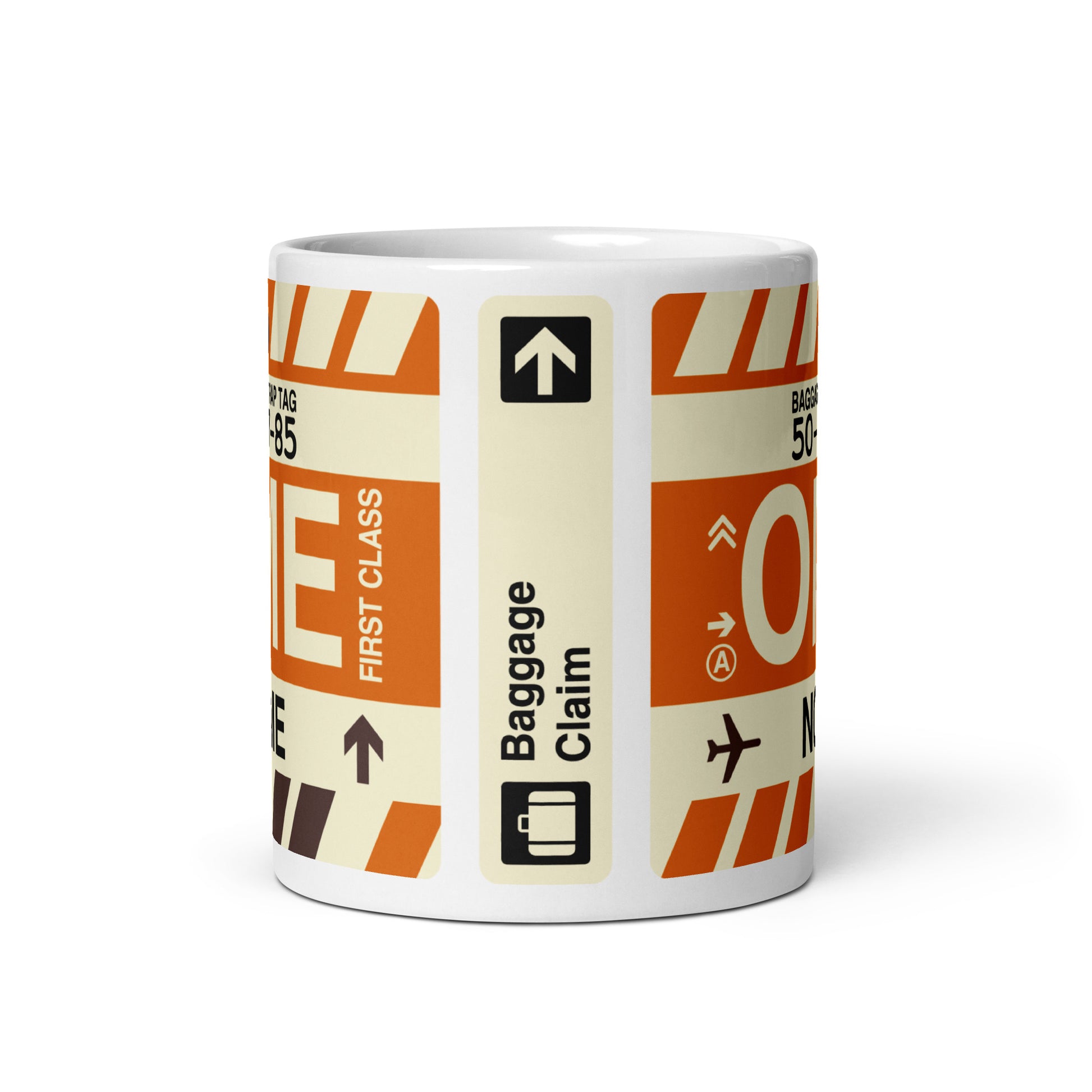 OME Nome Coffee Mug • Jet Age Baggage Tag Design • YHM Designs - Image 03