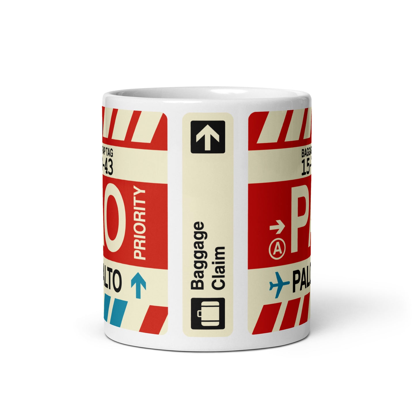 PAO Palo Alto Coffee Mug • Jet Age Baggage Tag Design • YHM Designs - Image 03