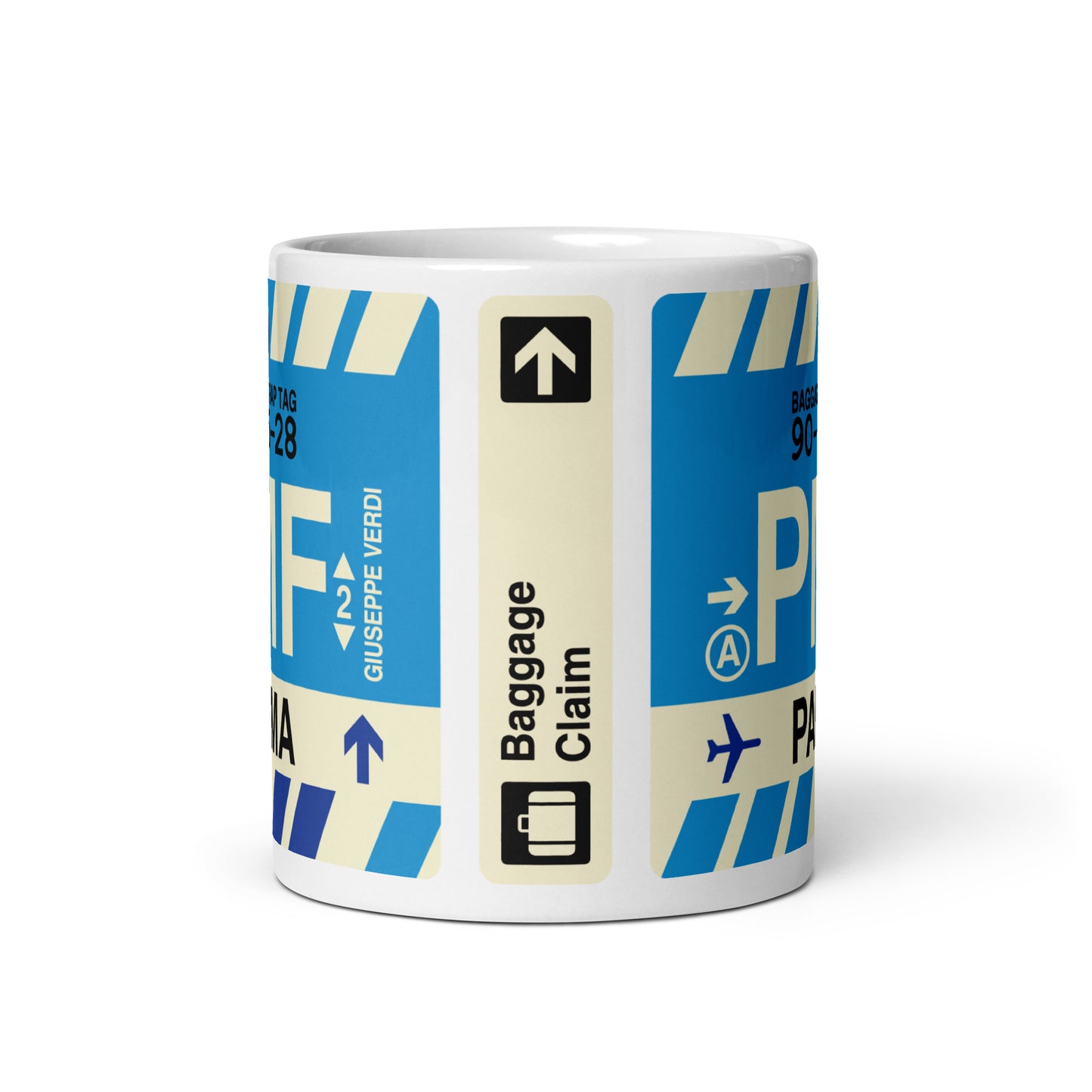 PMF Parma Coffee Mug • Jet Age Baggage Tag Design • YHM Designs - Image 03