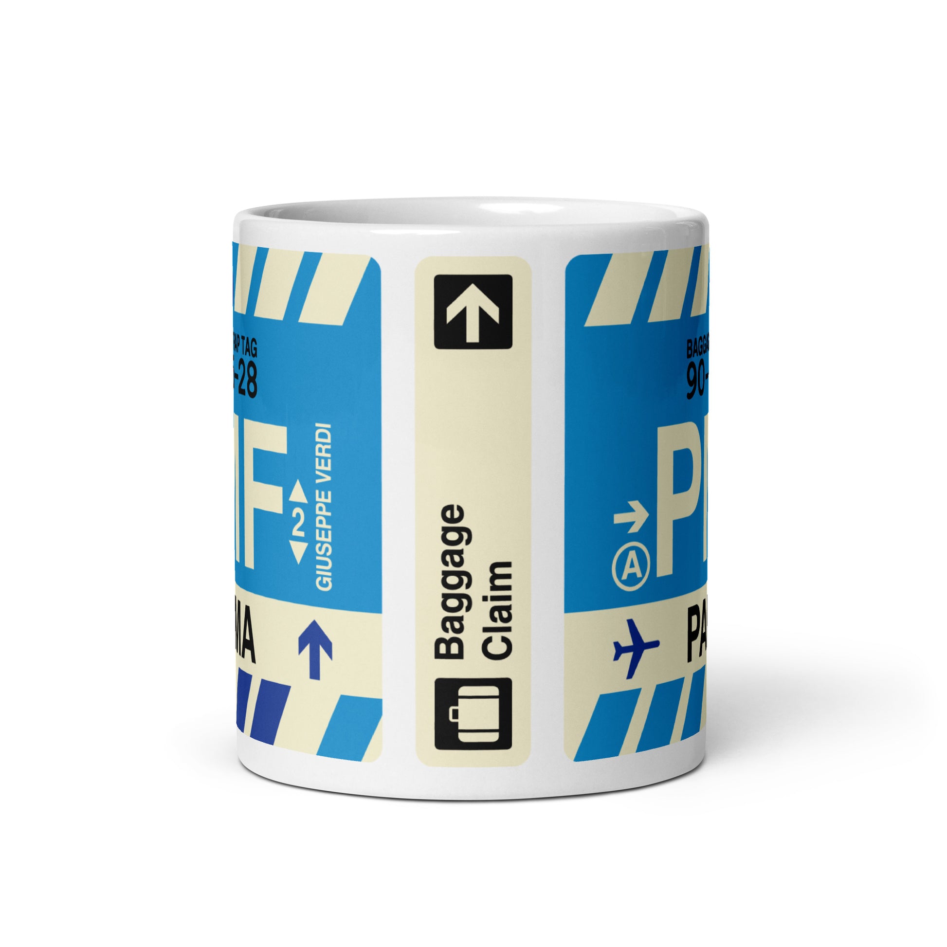 PMF Parma Coffee Mug • Jet Age Baggage Tag Design • YHM Designs - Image 03