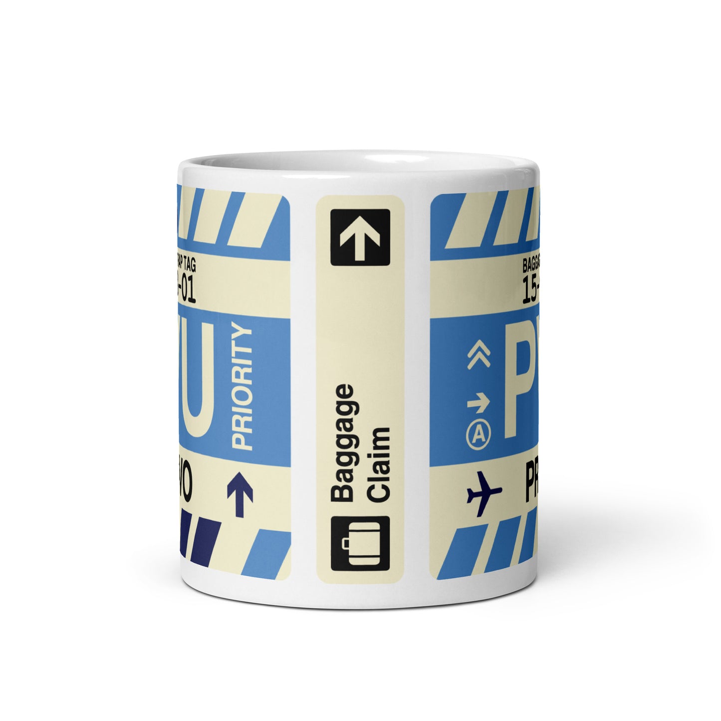 PVU Provo Coffee Mug • Jet Age Baggage Tag Design • YHM Designs - Image 03