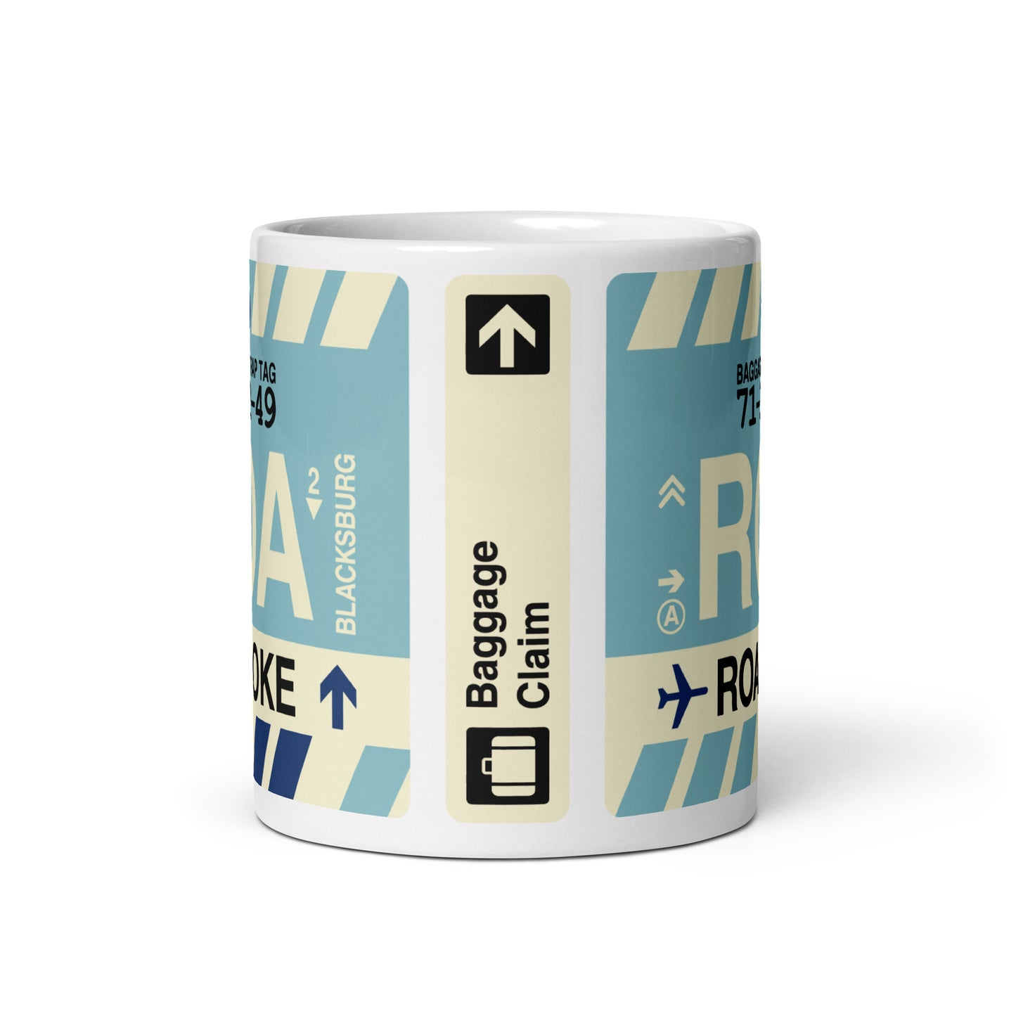 ROA Roanoke Coffee Mug • Jet Age Baggage Tag Design • YHM Designs - Image 03