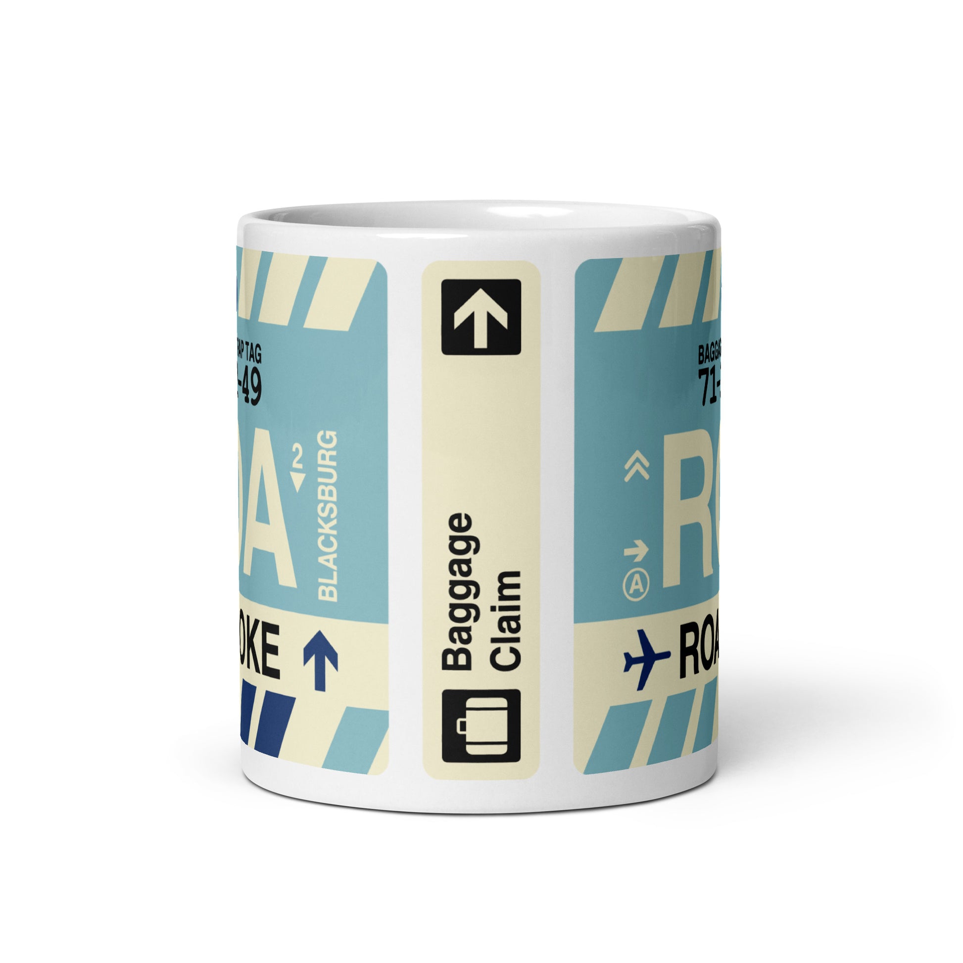 ROA Roanoke Coffee Mug • Jet Age Baggage Tag Design • YHM Designs - Image 03