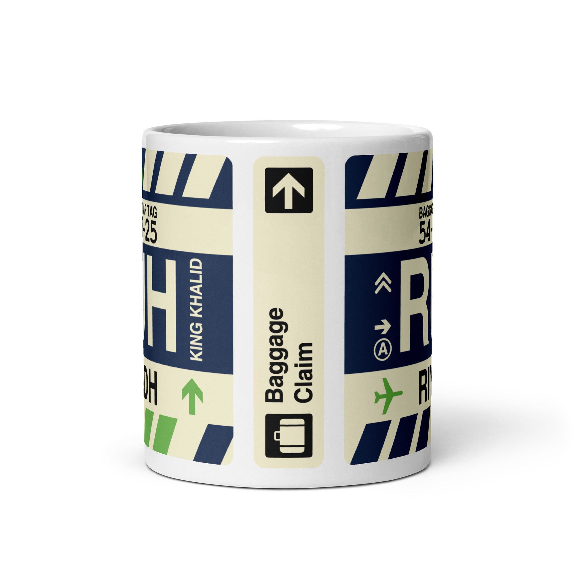 RUH Riyadh Coffee Mug • Jet Age Baggage Tag Design • YHM Designs - Image 03