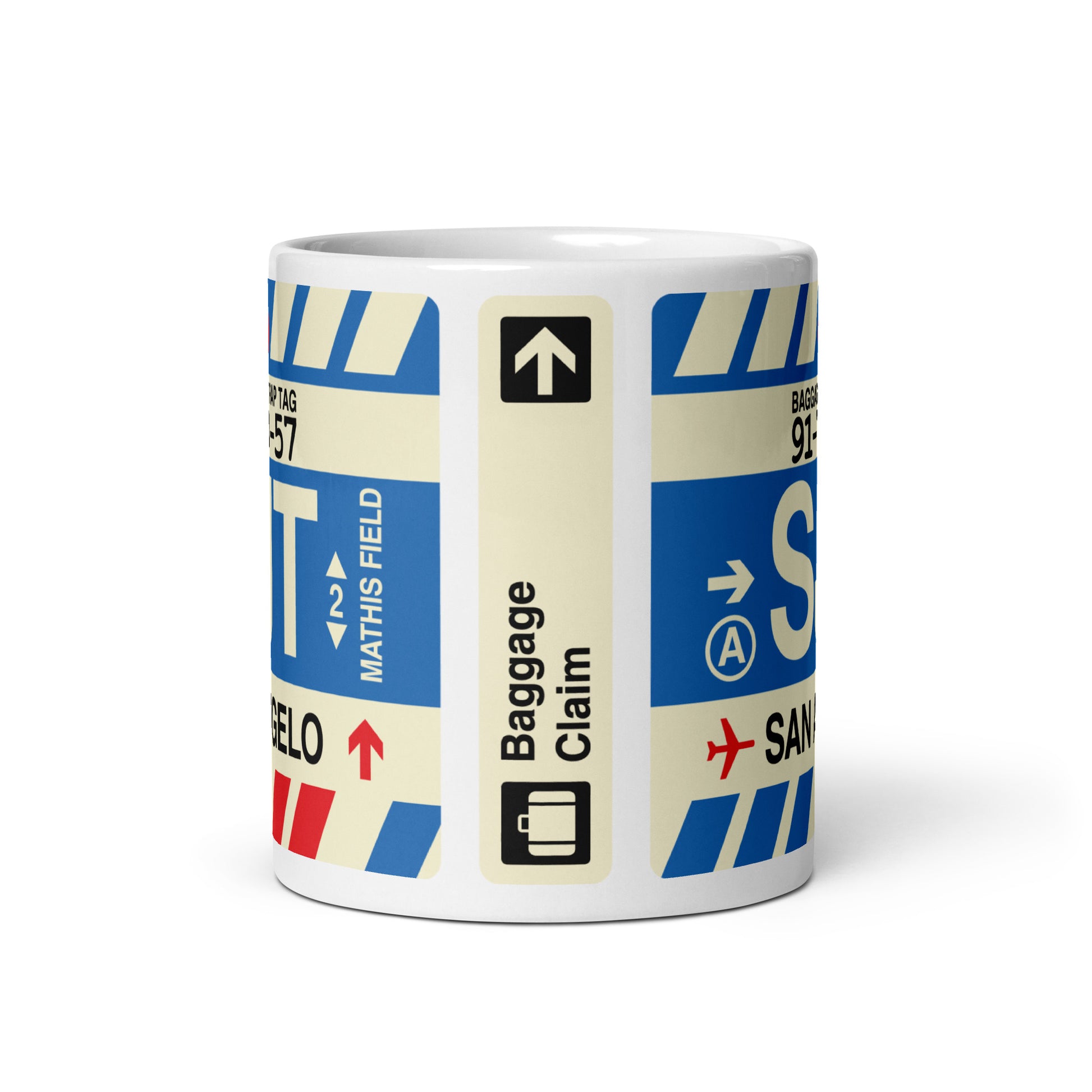 SJT San Angelo Coffee Mug • Jet Age Baggage Tag Design • YHM Designs - Image 03