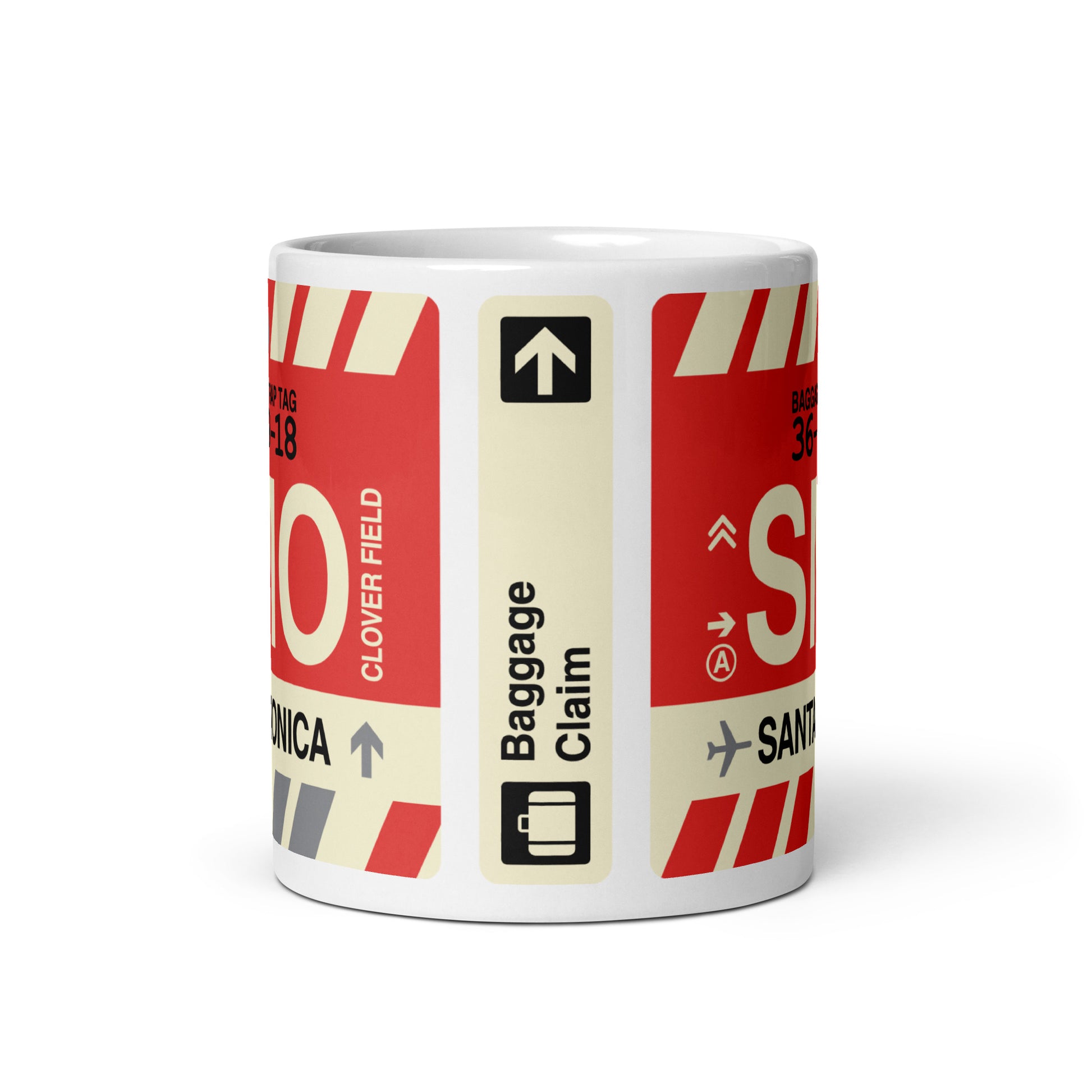 SMO Santa Monica Coffee Mug • Jet Age Baggage Tag Design • YHM Designs - Image 03