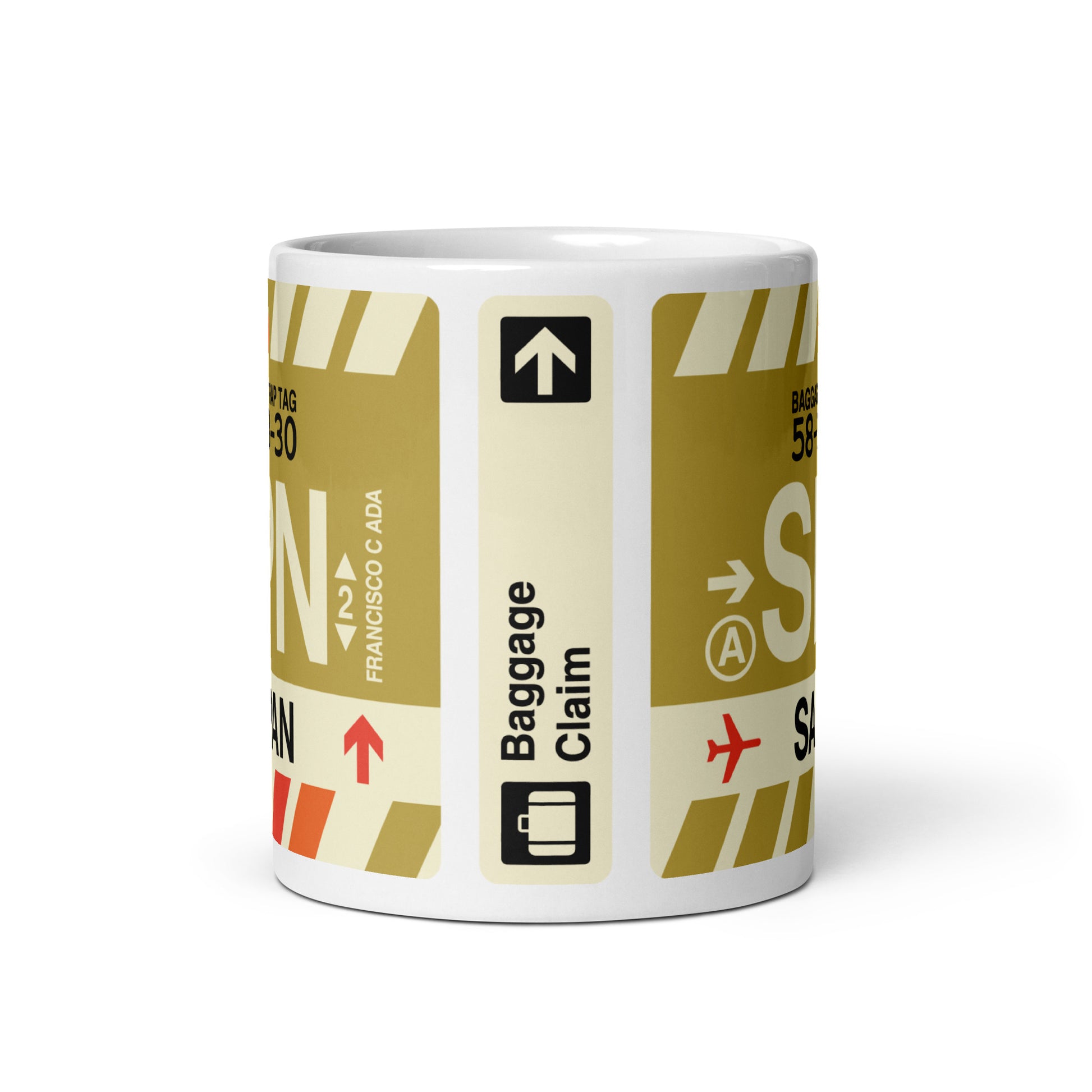 SPN Saipan Coffee Mug • Jet Age Baggage Tag Design • YHM Designs - Image 03