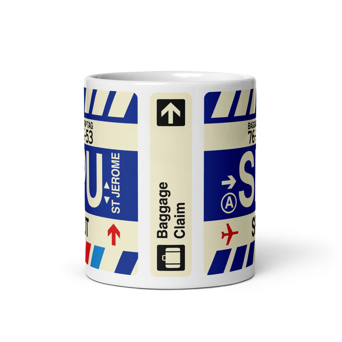 SPU Split Coffee Mug • Jet Age Baggage Tag Design • YHM Designs - Image 03
