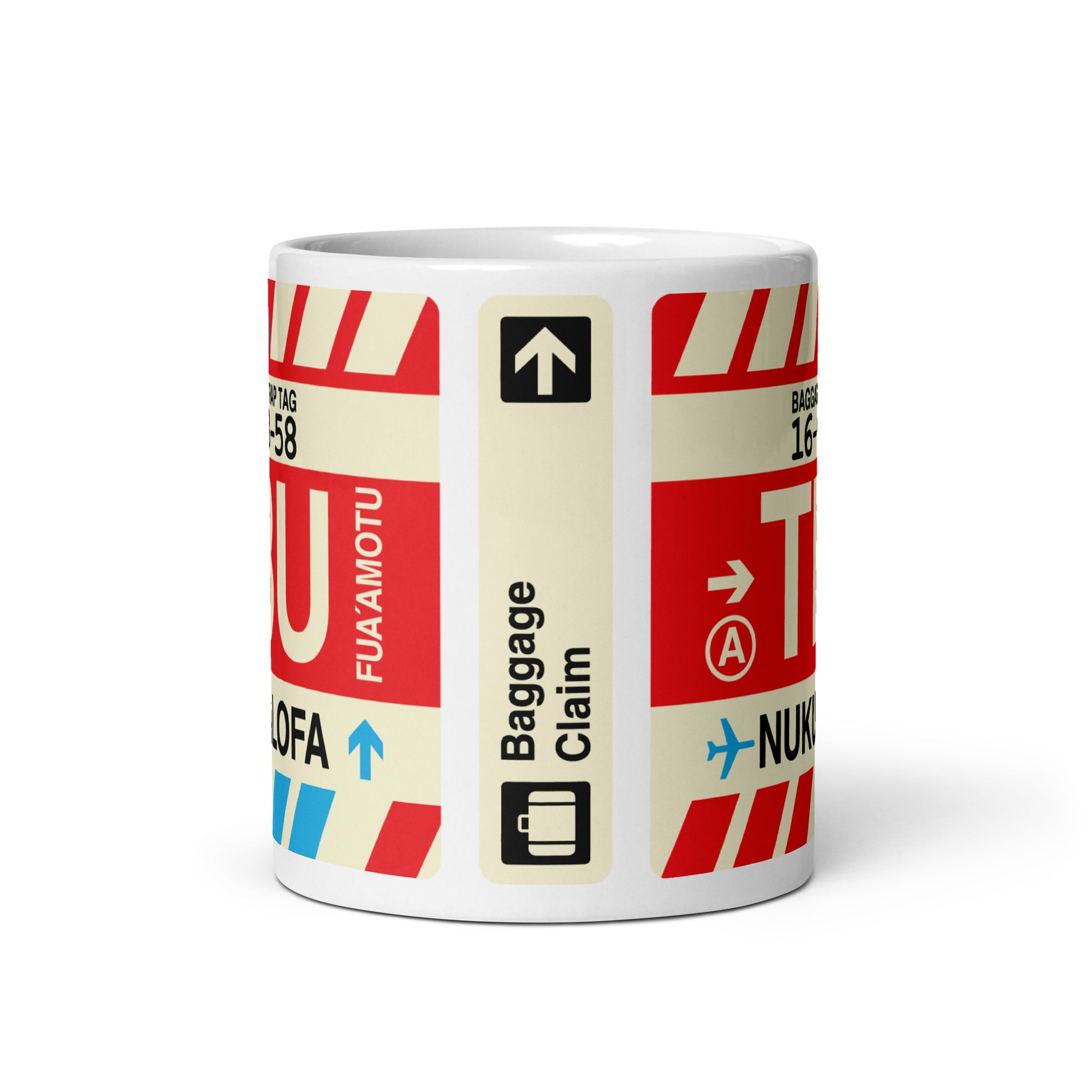 TBU Nuku'alofa Coffee Mug • Jet Age Baggage Tag Design • YHM Designs - Image 03