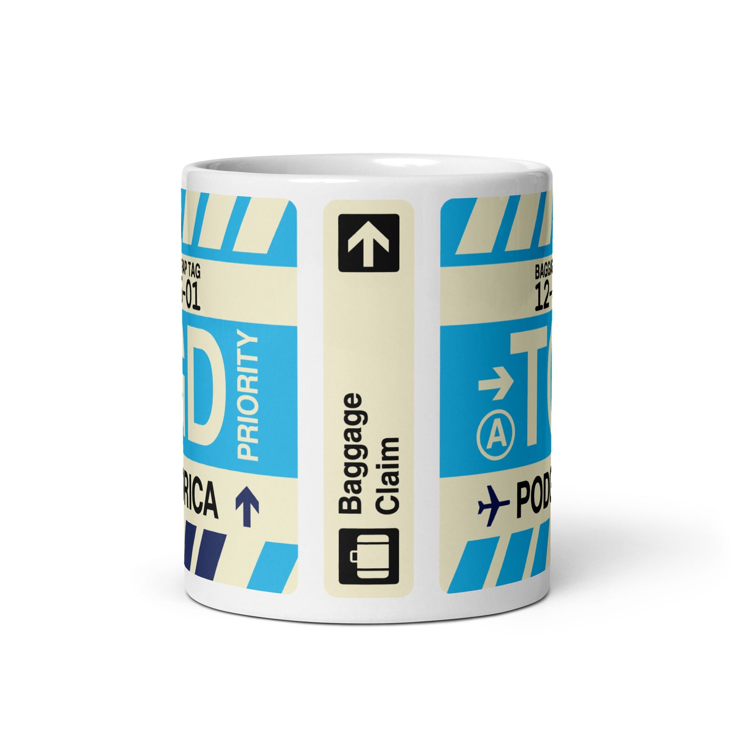 TGD Podgorica Coffee Mug • Jet Age Baggage Tag Design • YHM Designs - Image 03