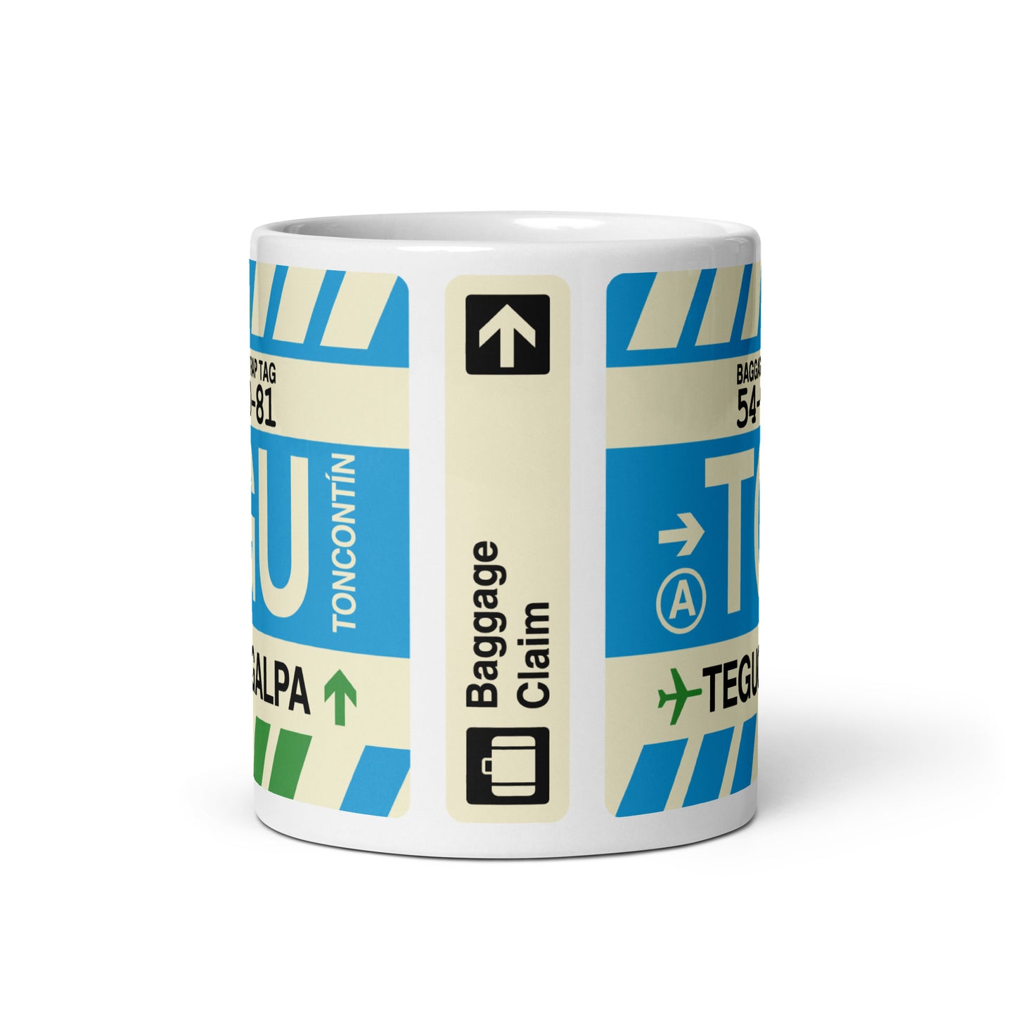 TGU Tegucigalpa Coffee Mug • Jet Age Baggage Tag Design • YHM Designs - Image 03