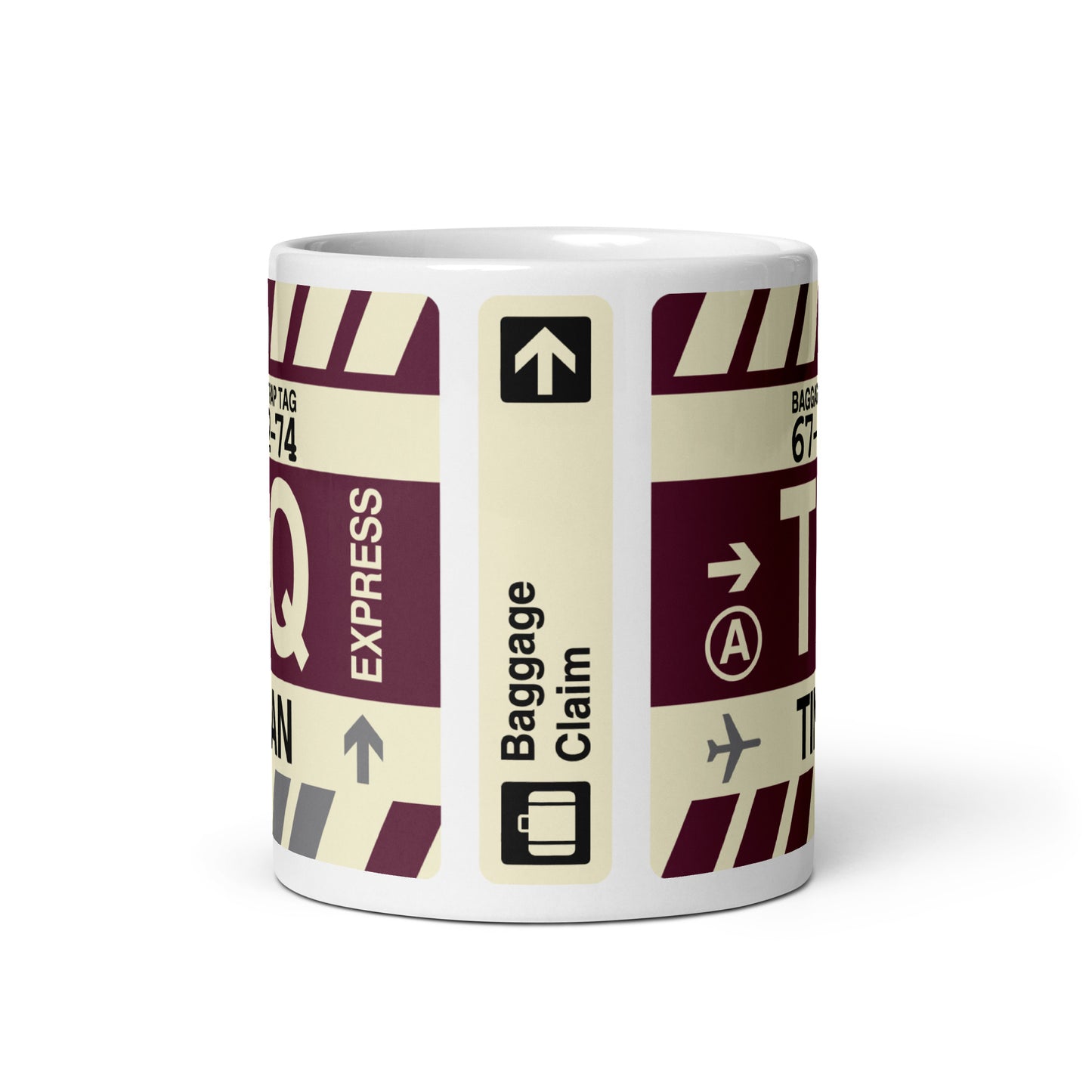 TIQ Tinian Coffee Mug • Jet Age Baggage Tag Design • YHM Designs - Image 03