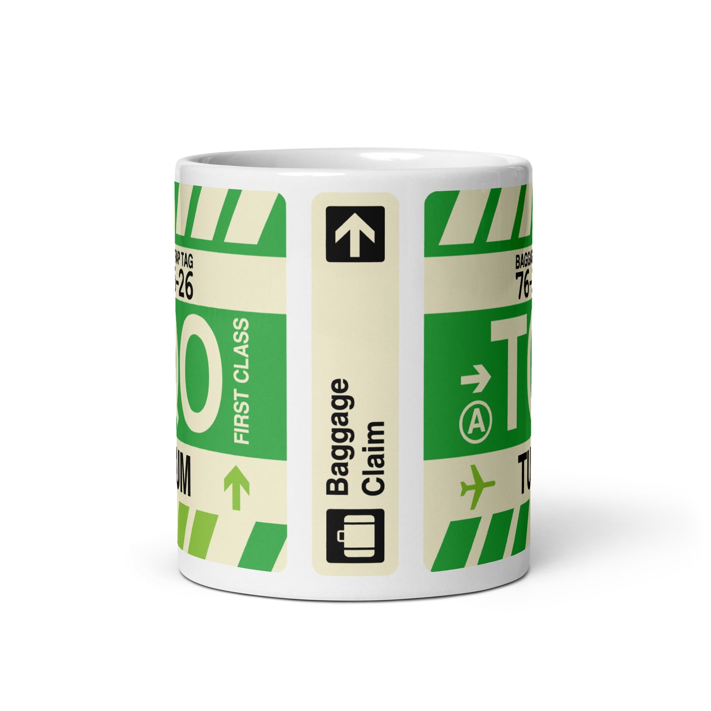 TQO Tulum Coffee Mug • Jet Age Baggage Tag Design • YHM Designs - Image 03