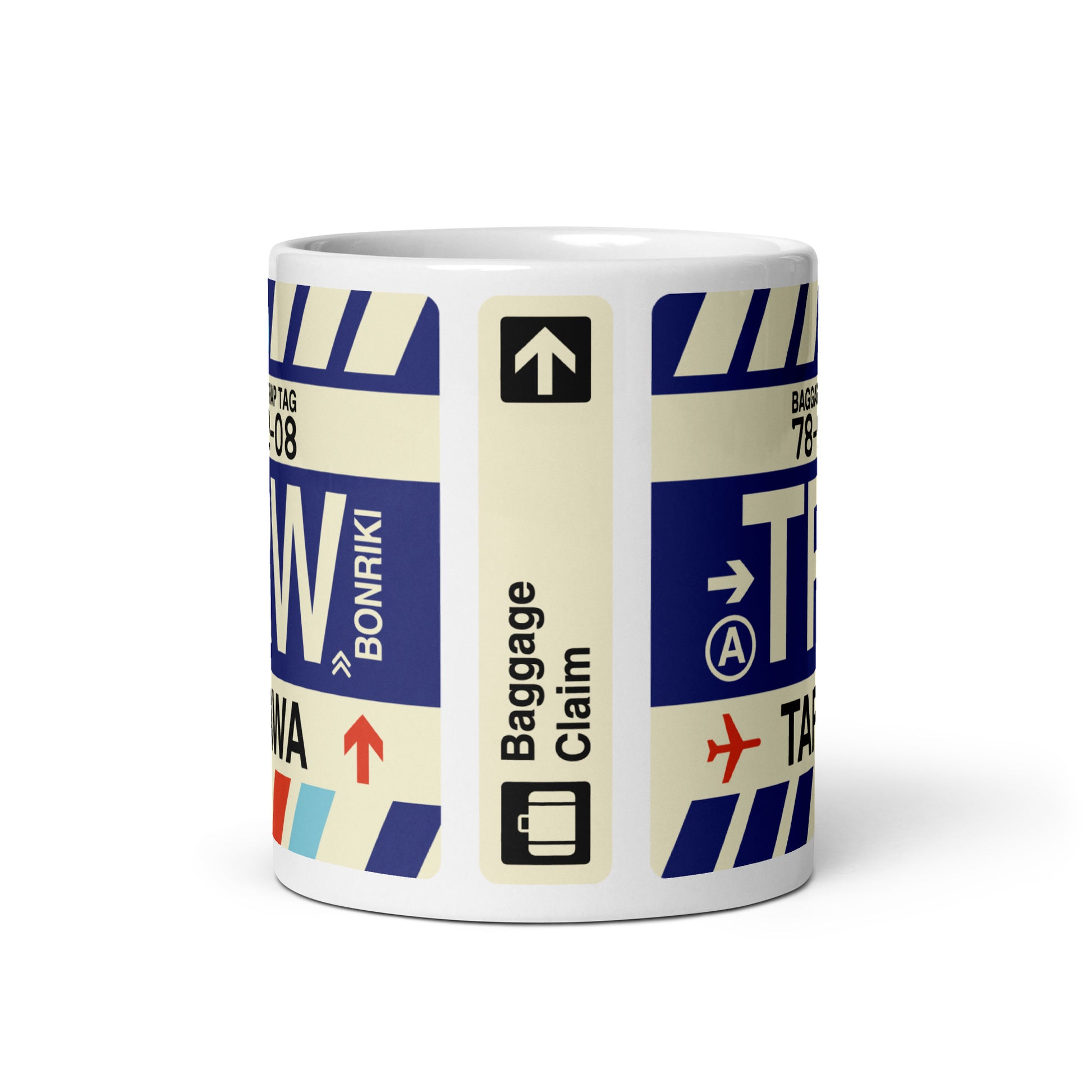 TRW Tarawa Coffee Mug • Jet Age Baggage Tag Design • YHM Designs - Image 03