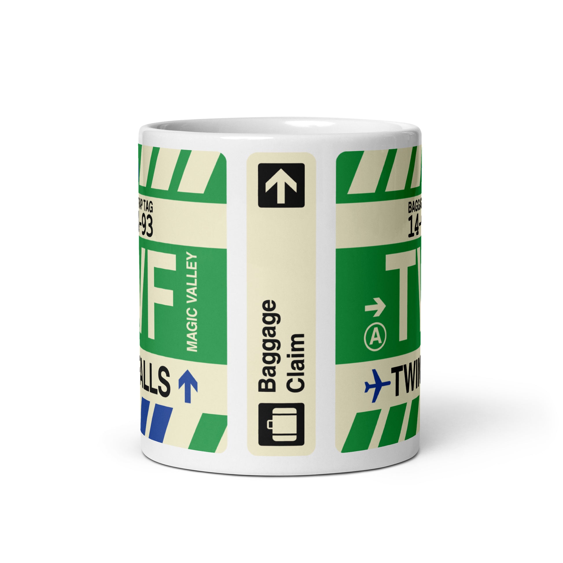 TWF Twin Falls Coffee Mug • Jet Age Baggage Tag Design • YHM Designs - Image 03