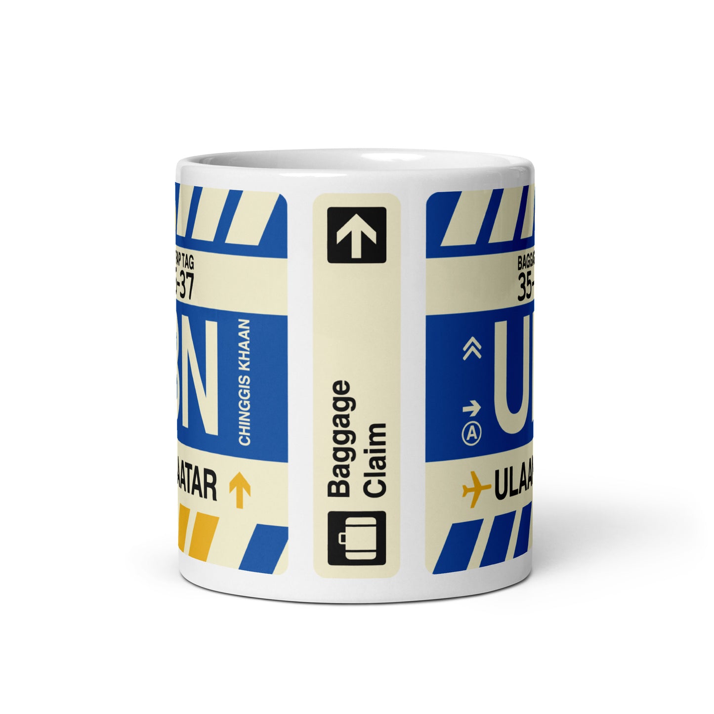 UBN Ulaanbaatar Coffee Mug • Jet Age Baggage Tag Design • YHM Designs - Image 03