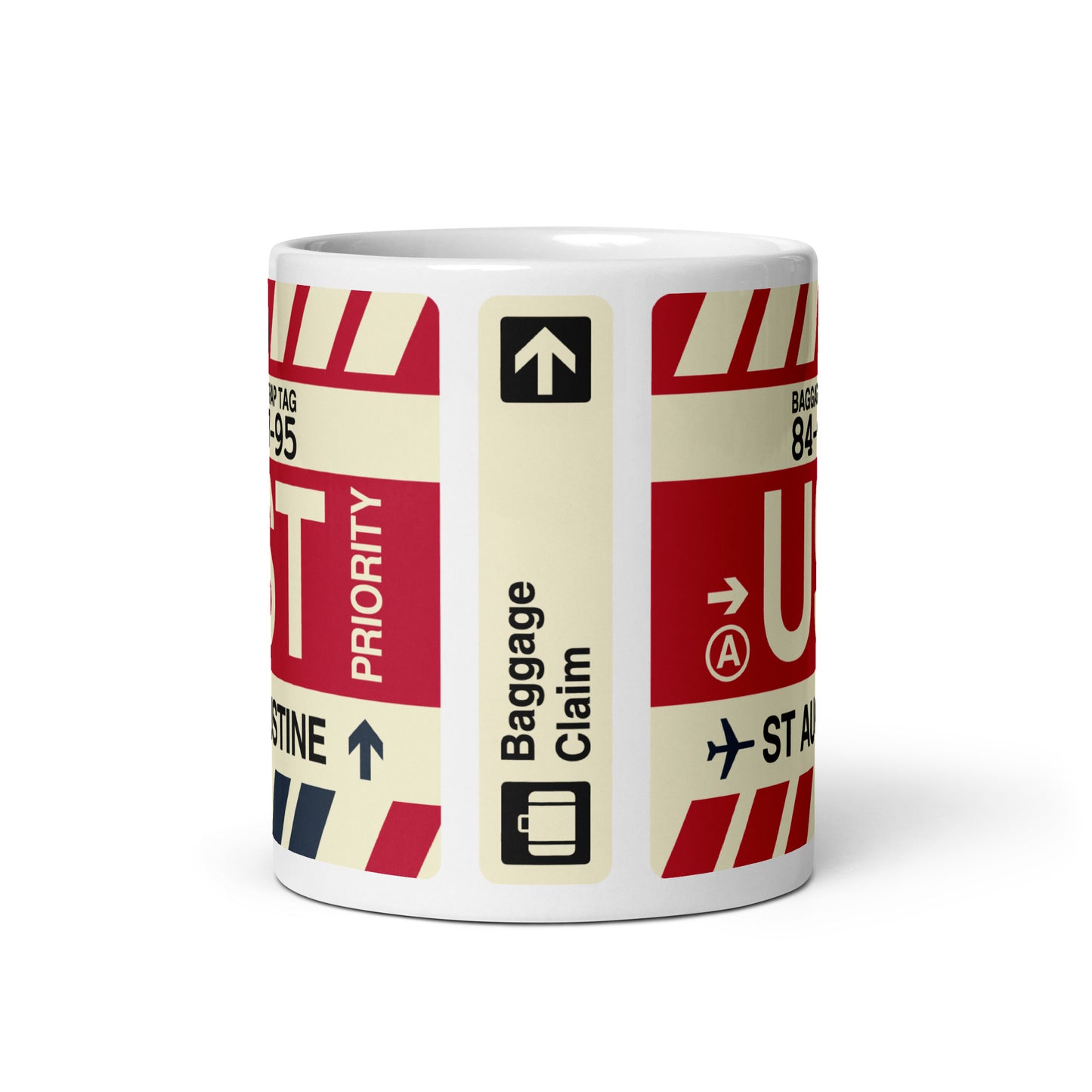 UST St. Augustine Coffee Mug • Jet Age Baggage Tag Design • YHM Designs - Image 03
