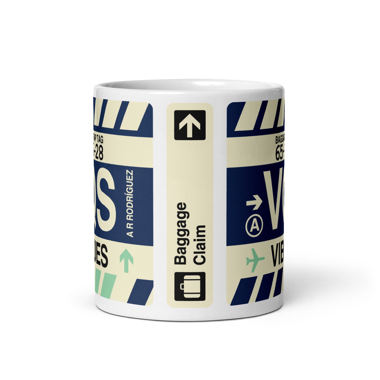 VQS Vieques Coffee Mug • Jet Age Baggage Tag Design • YHM Designs - Image 03