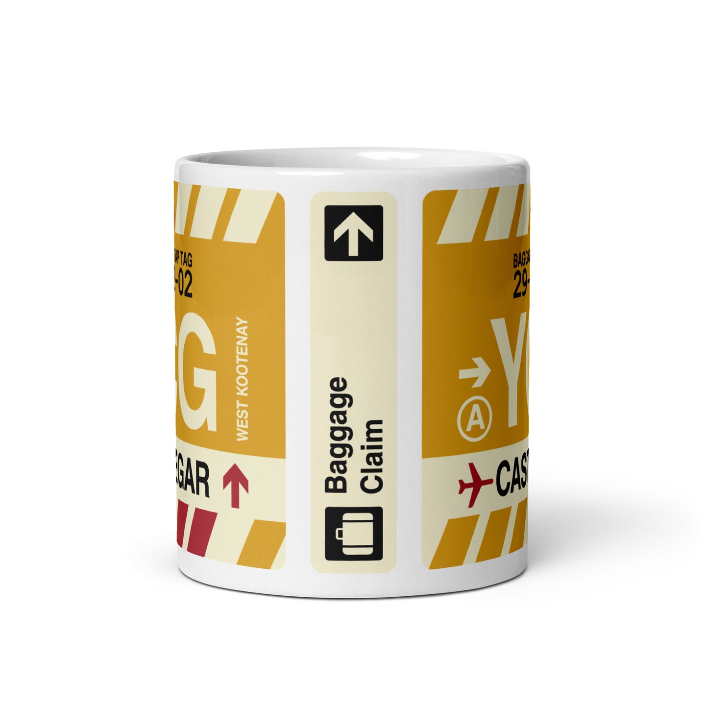 YCG Castlegar Coffee Mug • Jet Age Baggage Tag Design • YHM Designs - Image 03