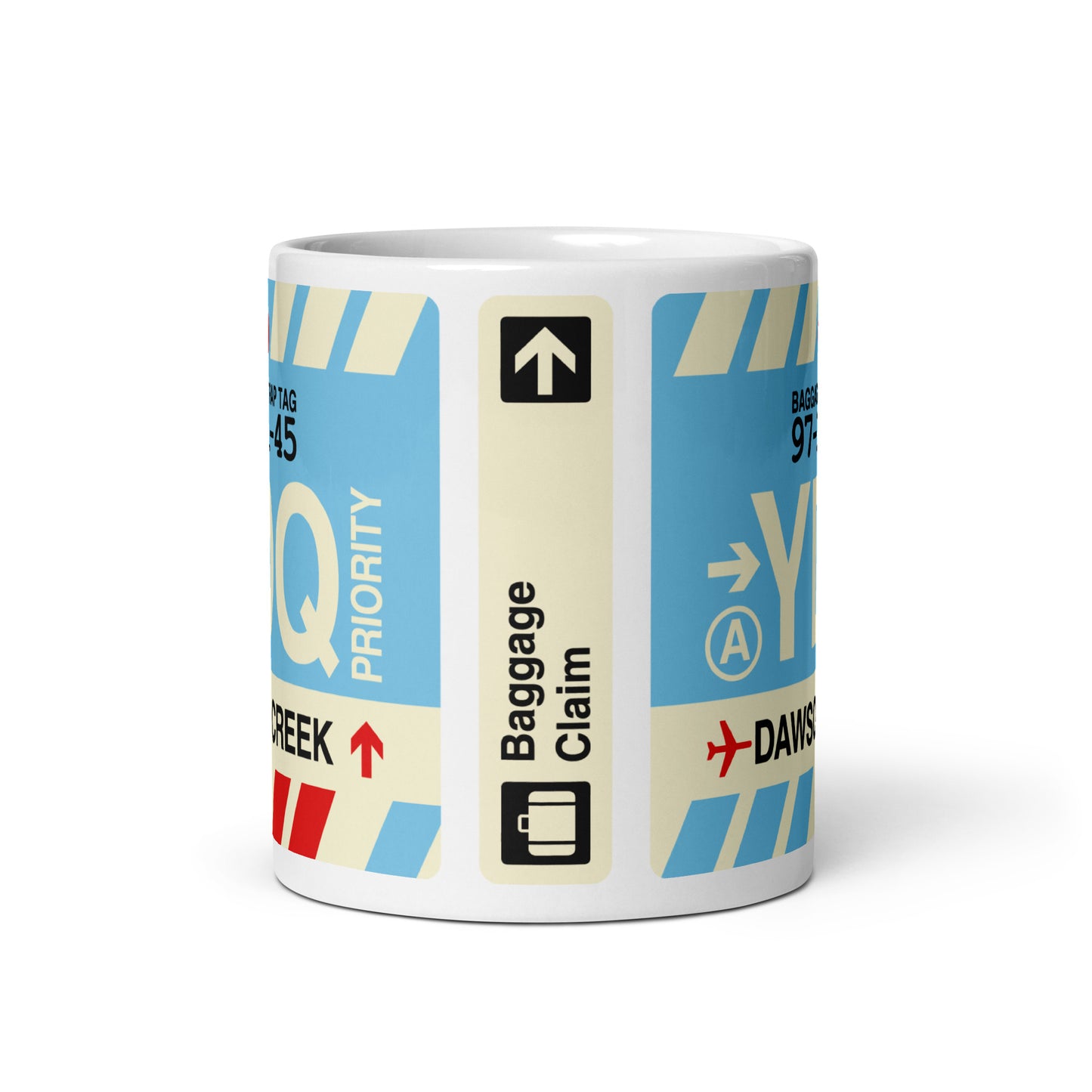 YDQ Dawson Creek Coffee Mug • Jet Age Baggage Tag Design • YHM Designs - Image 03