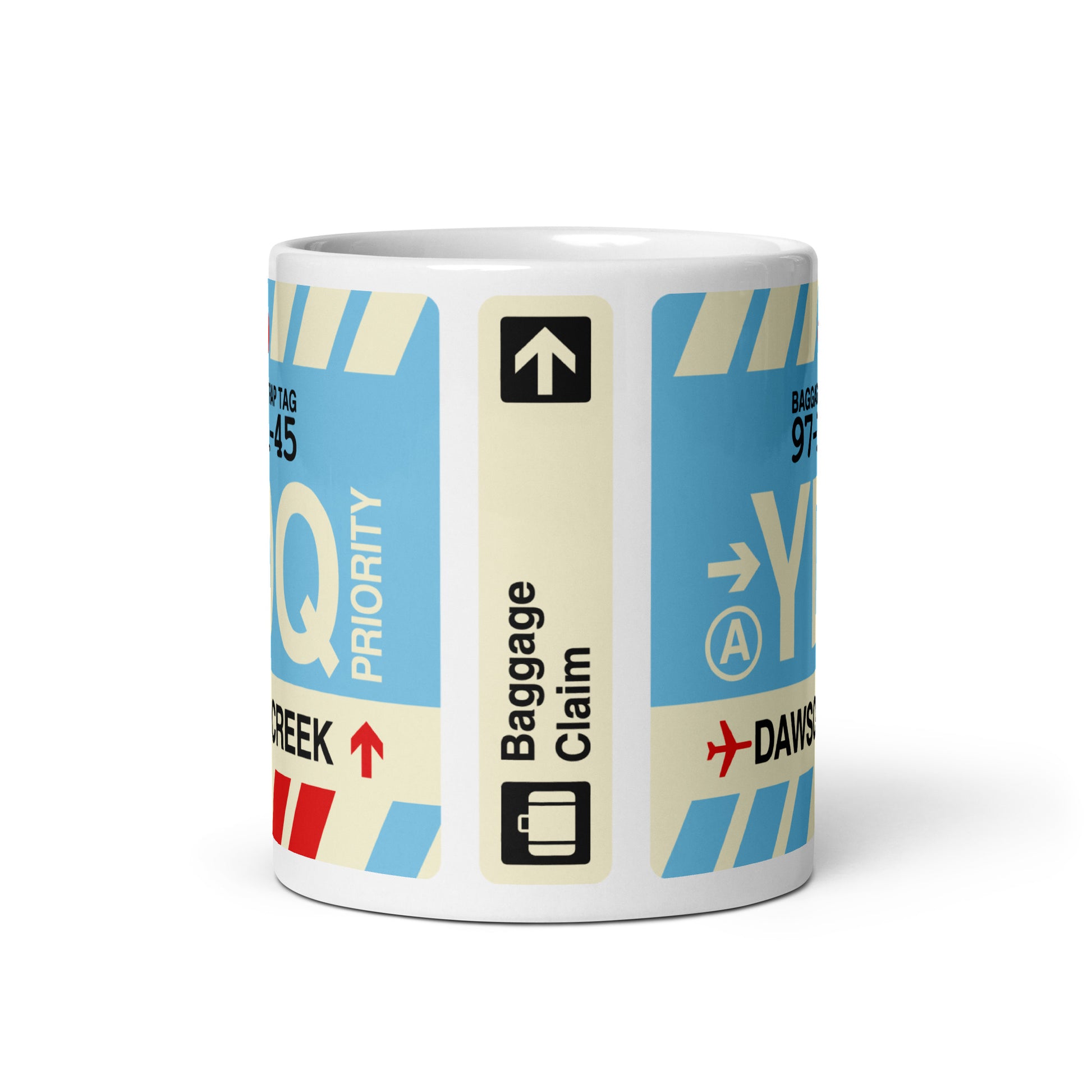 YDQ Dawson Creek Coffee Mug • Jet Age Baggage Tag Design • YHM Designs - Image 03