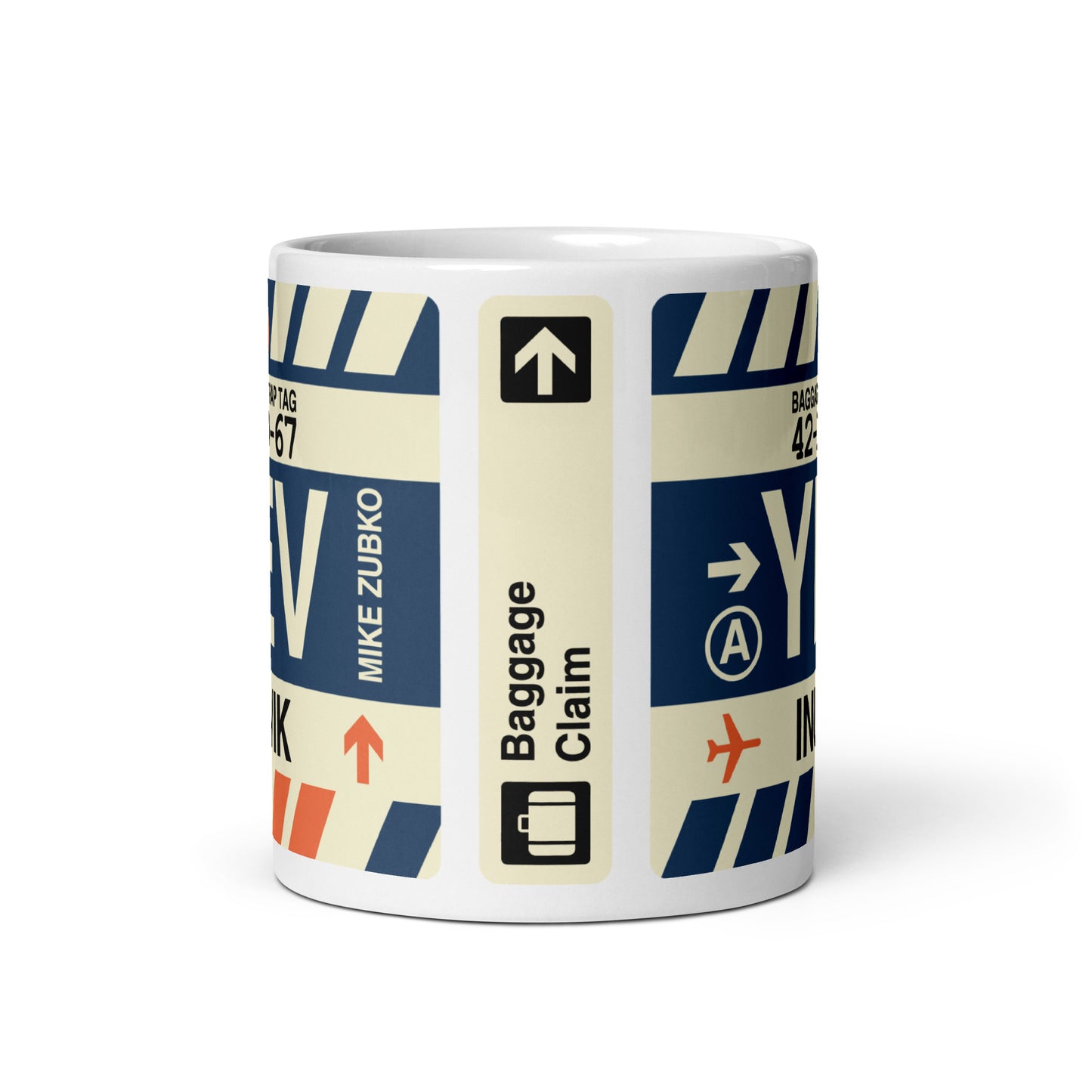 YEV Inuvik Coffee Mug • Jet Age Baggage Tag Design • YHM Designs - Image 03