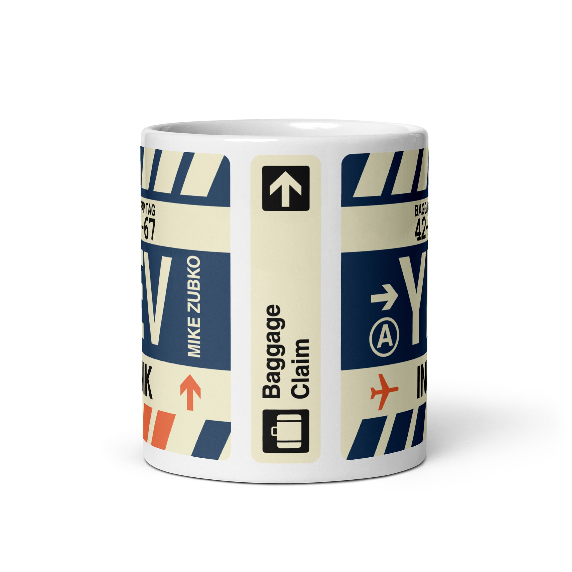 YEV Inuvik Coffee Mug • Jet Age Baggage Tag Design • YHM Designs - Image 03