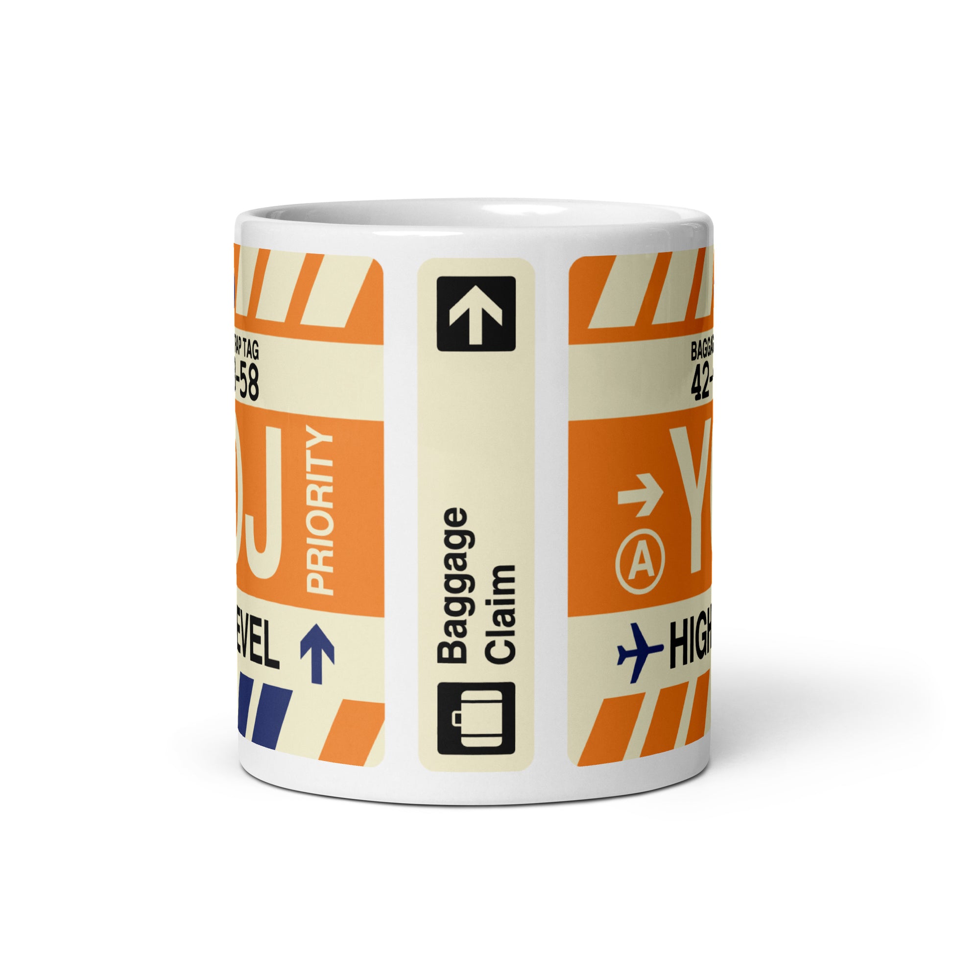 YOJ High Level Coffee Mug • Jet Age Baggage Tag Design • YHM Designs - Image 03