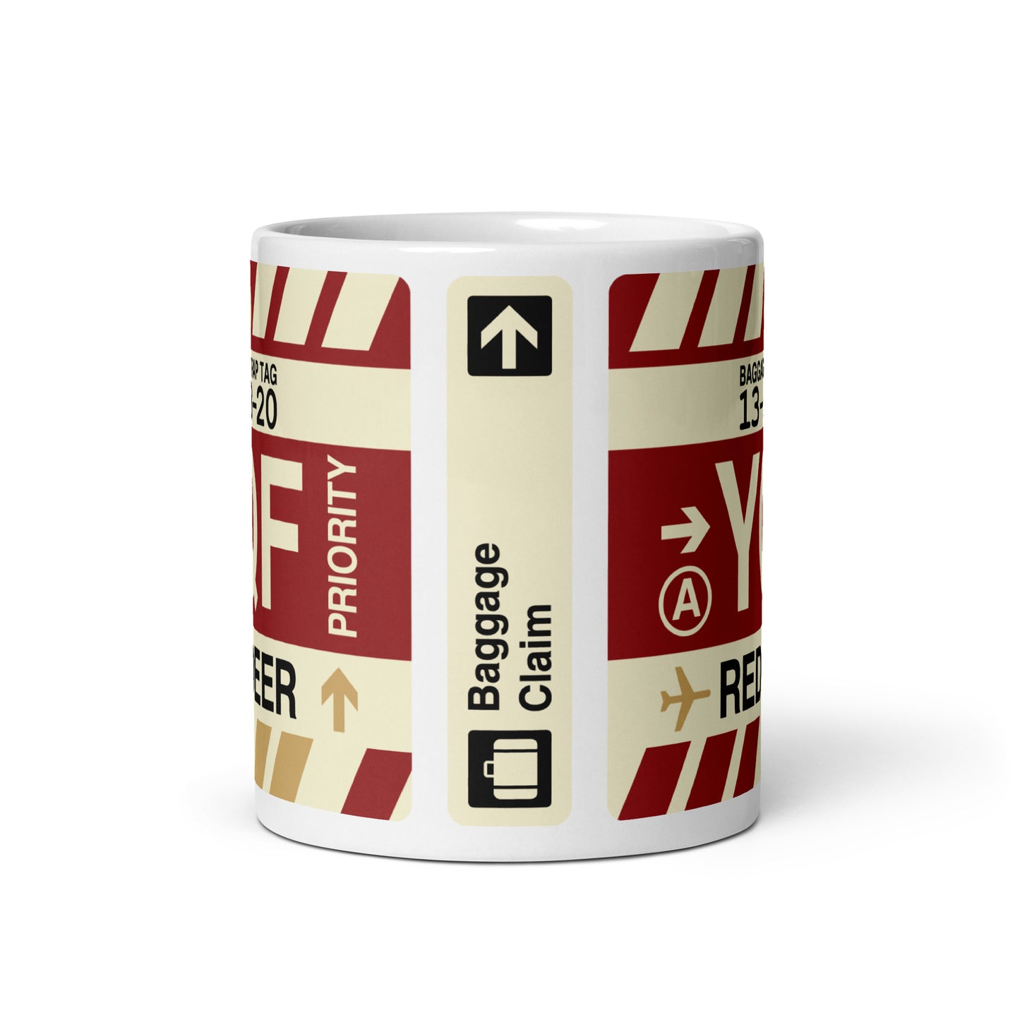 YQF Red Deer Coffee Mug • Jet Age Baggage Tag Design • YHM Designs - Image 03