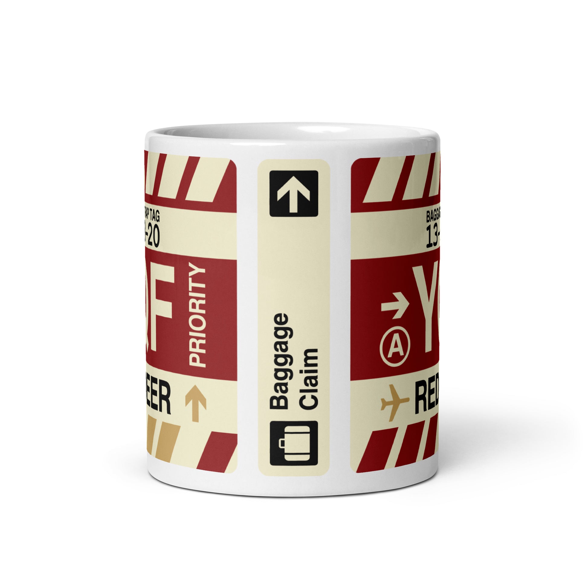 YQF Red Deer Coffee Mug • Jet Age Baggage Tag Design • YHM Designs - Image 03