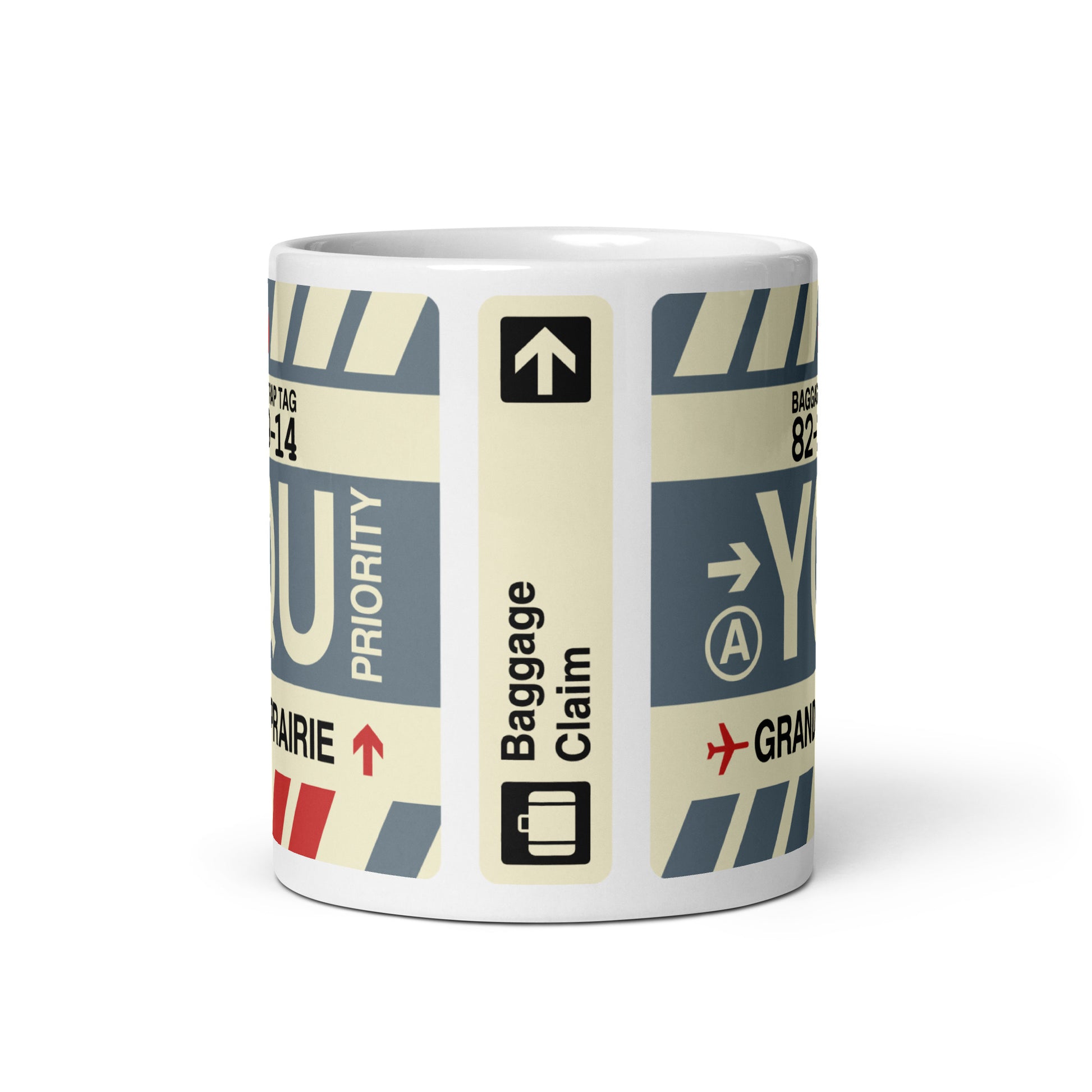 YQU Grande Prairie Coffee Mug • Jet Age Baggage Tag Design • YHM Designs - Image 03